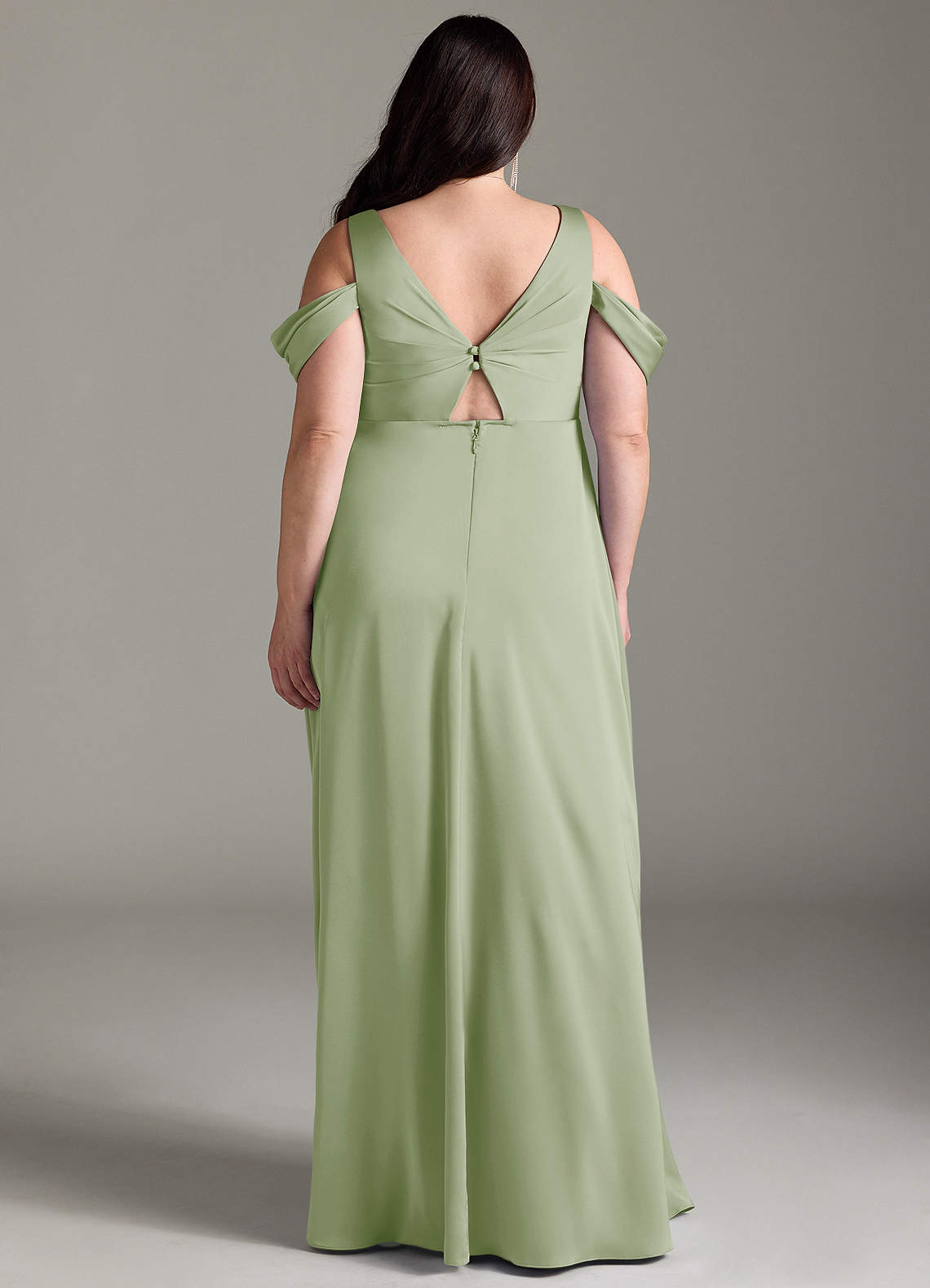 Azazie Rhea Vestidos de dama de honra para maternidade Vestir Linha A Plissado Comprimento do chão Cetim elástico image8