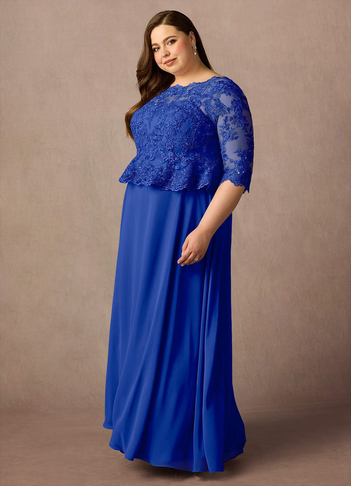 Azazie Averie Royal Blue A-Line Boatneck Sequins Chiffon