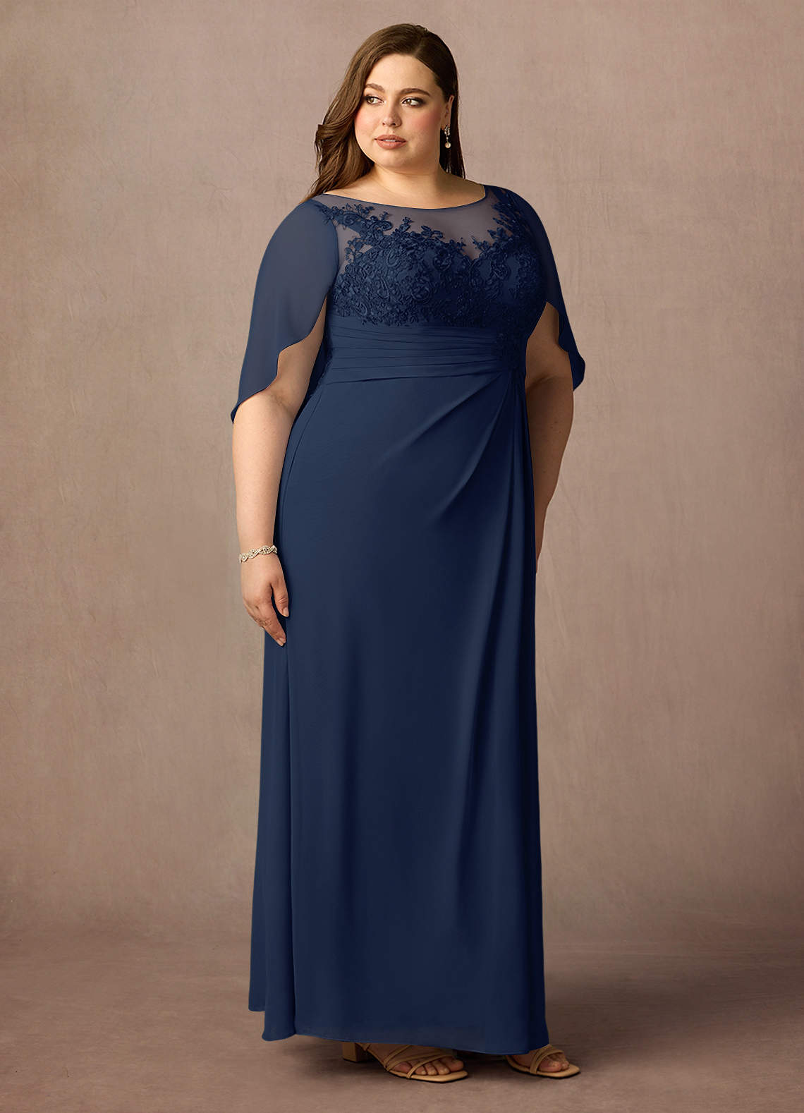Azazie Hera Mother of the Bride Dresses Dark Navy A-Line Lace Capelet Chiffon Dress image9