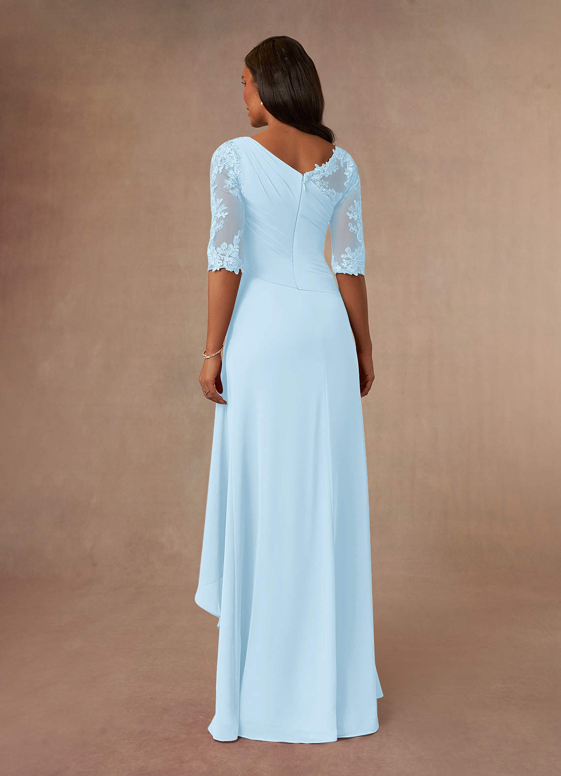 Azazie Dionysus Mother of the Bride Dresses Sky Blue A-Line Boatneck Lace Chiffon Dress image2
