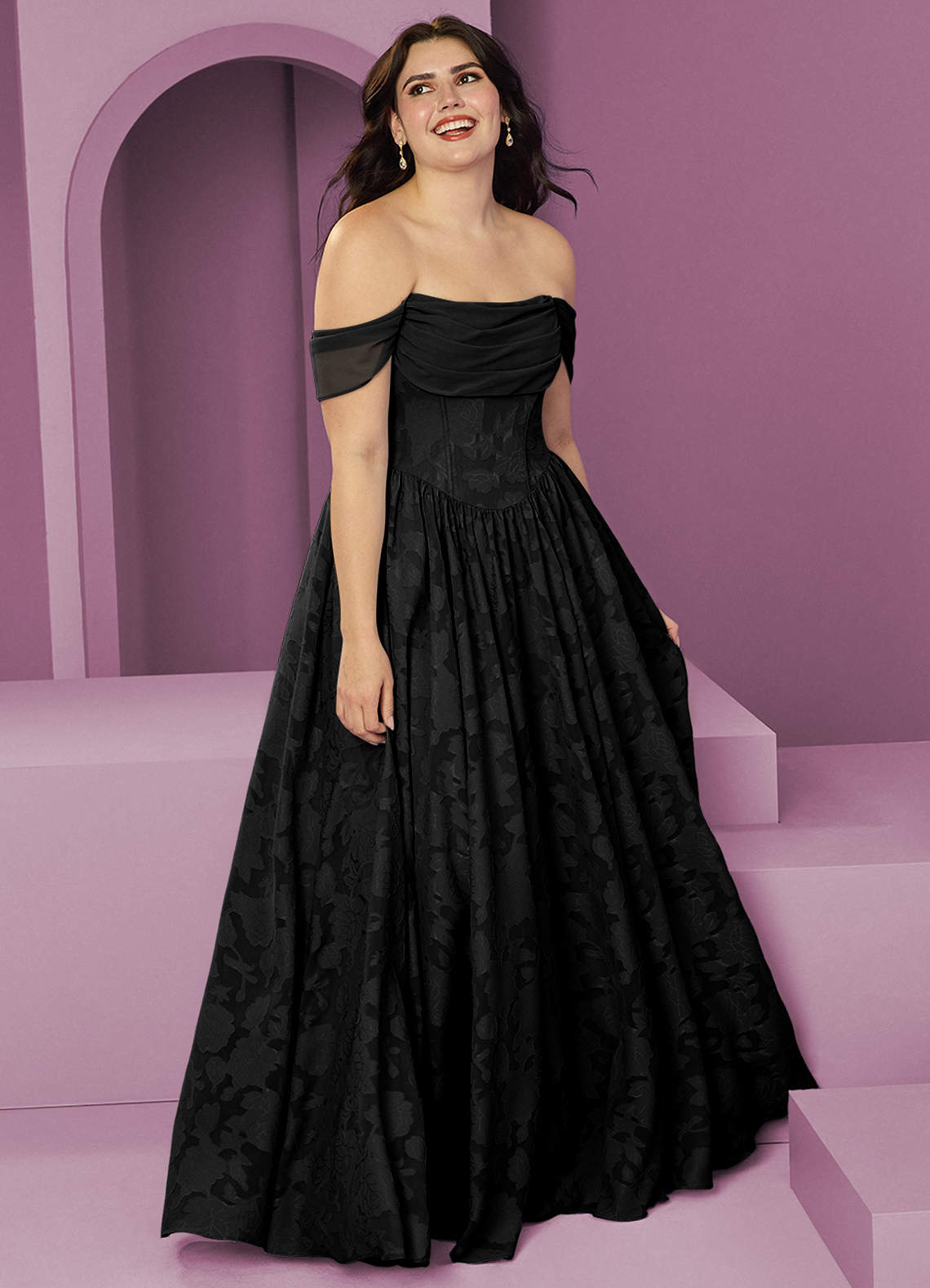 Barbie ♥ Azazie Bridesmaid Dresses Black A-Line Off the Shoulder Floral Burnout Convertible Dress image9