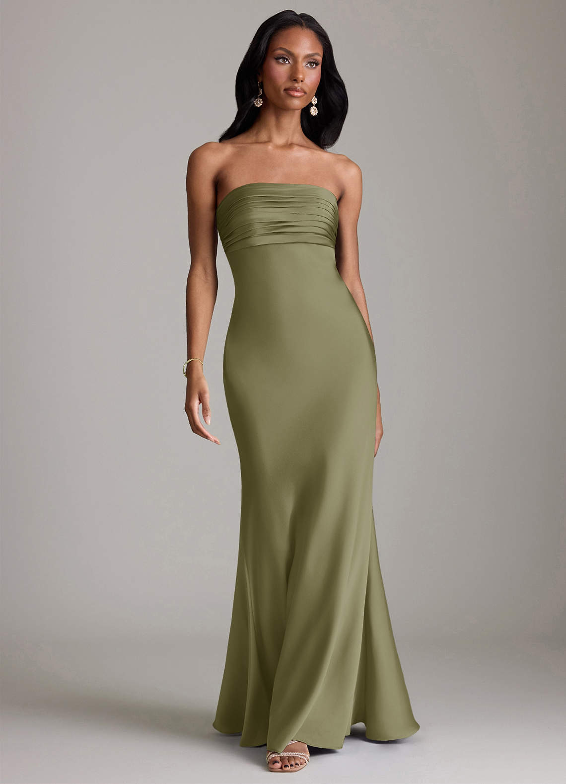 Azazie Saylor Jurken voor bruidsmeisjes Jurk van Stretch Satijn met Zeemeermin Strapless Pistache image1