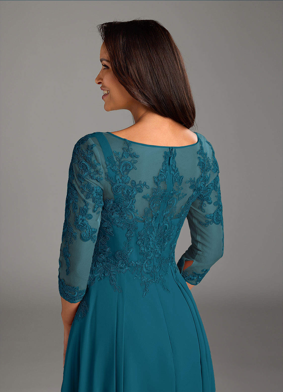 Azazie Marge Mother of the Bride Dresses Ink Blue A-Line Scoop Lace Chiffon Dress image3