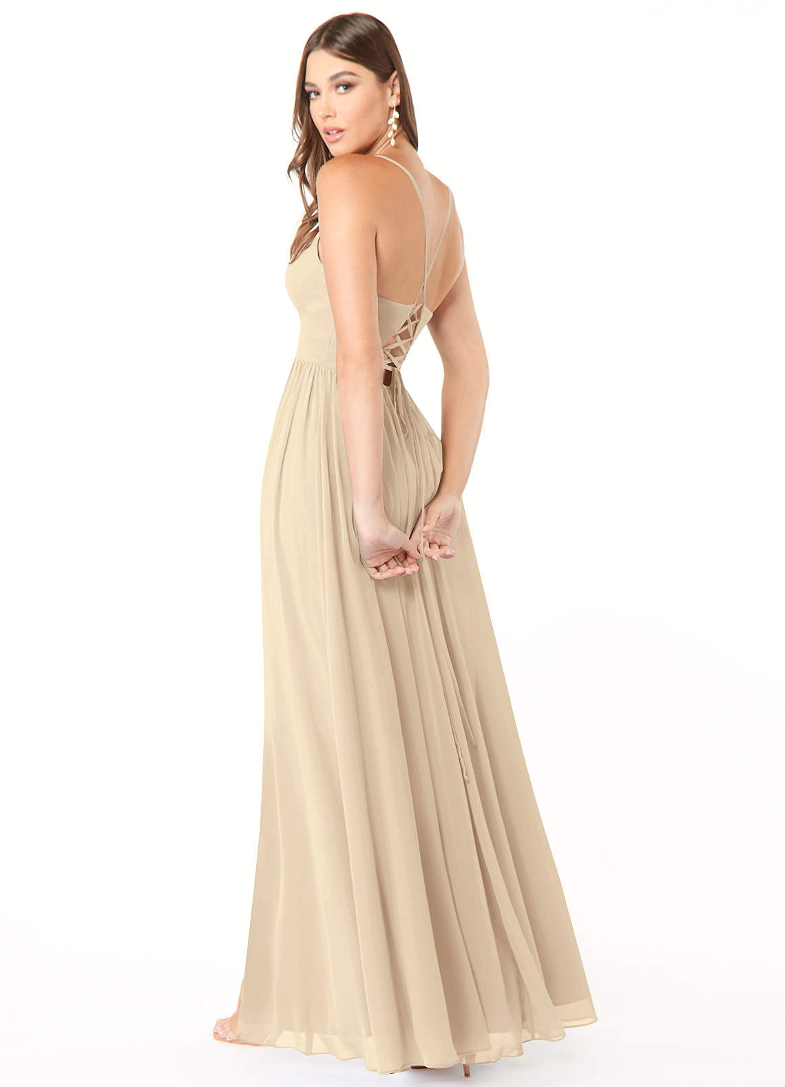 Azazie Plus Size A-Line V-Neck Floor-Length Chiffon Bridesmaid Dresses - champagne