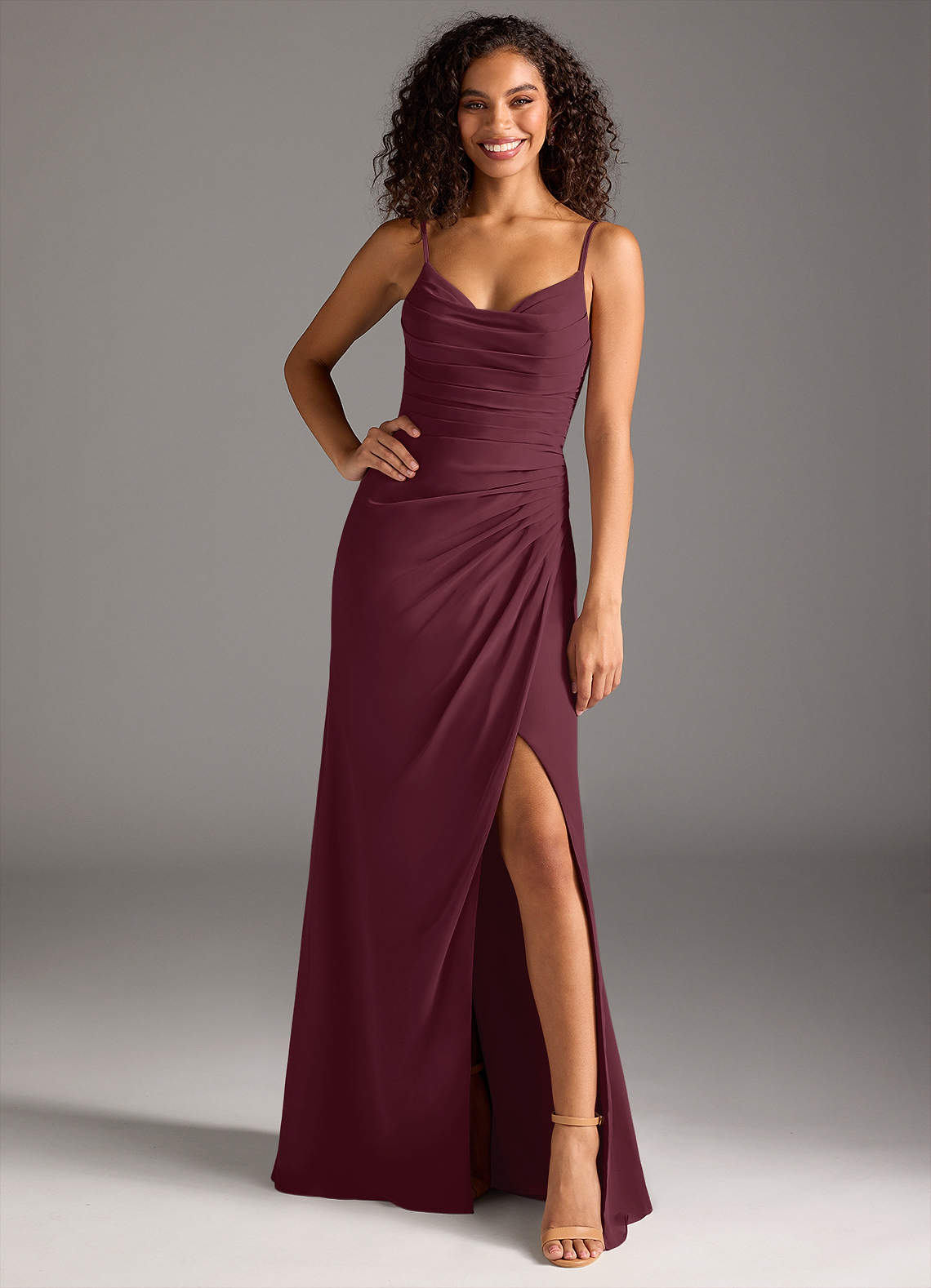 Azazie Deandra Brautjungfernkleider Meerjungfrau-Linie Plissee Chiffon Kleid Cabernetrot image1