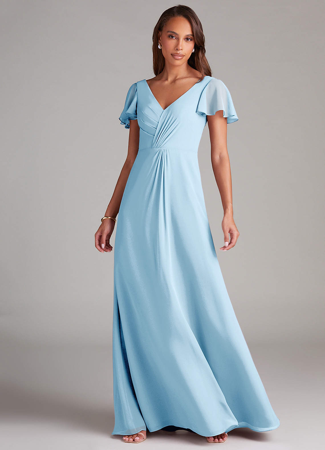 Azazie Soren Bridesmaid Dresses Sky Blue A-Line Ruched Chiffon Dress image2