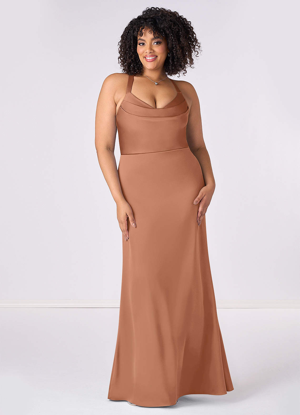 Barbie ♥ Azazie Bridesmaid Dresses Bronzer Mermaid Pleated Stretch Satin Dress image1