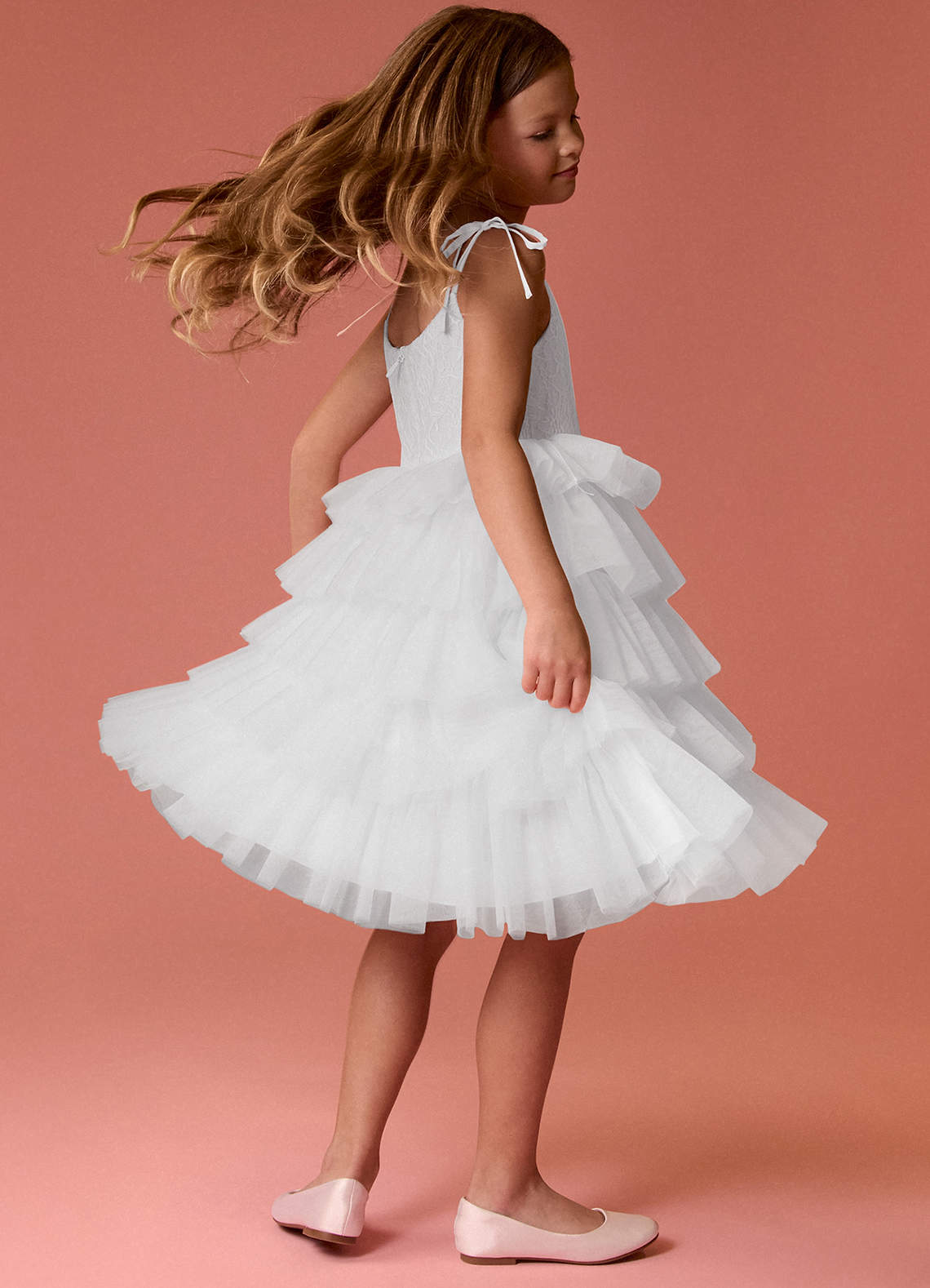 Barbie ♥ Azazie Flower Girl Dresses Scoop Bow Strap Lace Tulle Tier A-Line Dress image2