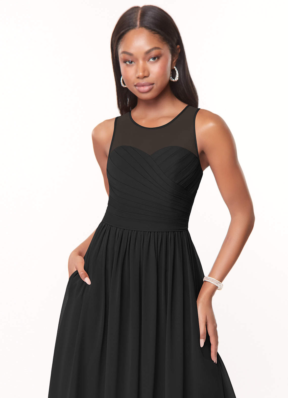 azazie black chiffon bridesmaid dress Azazie Zeya