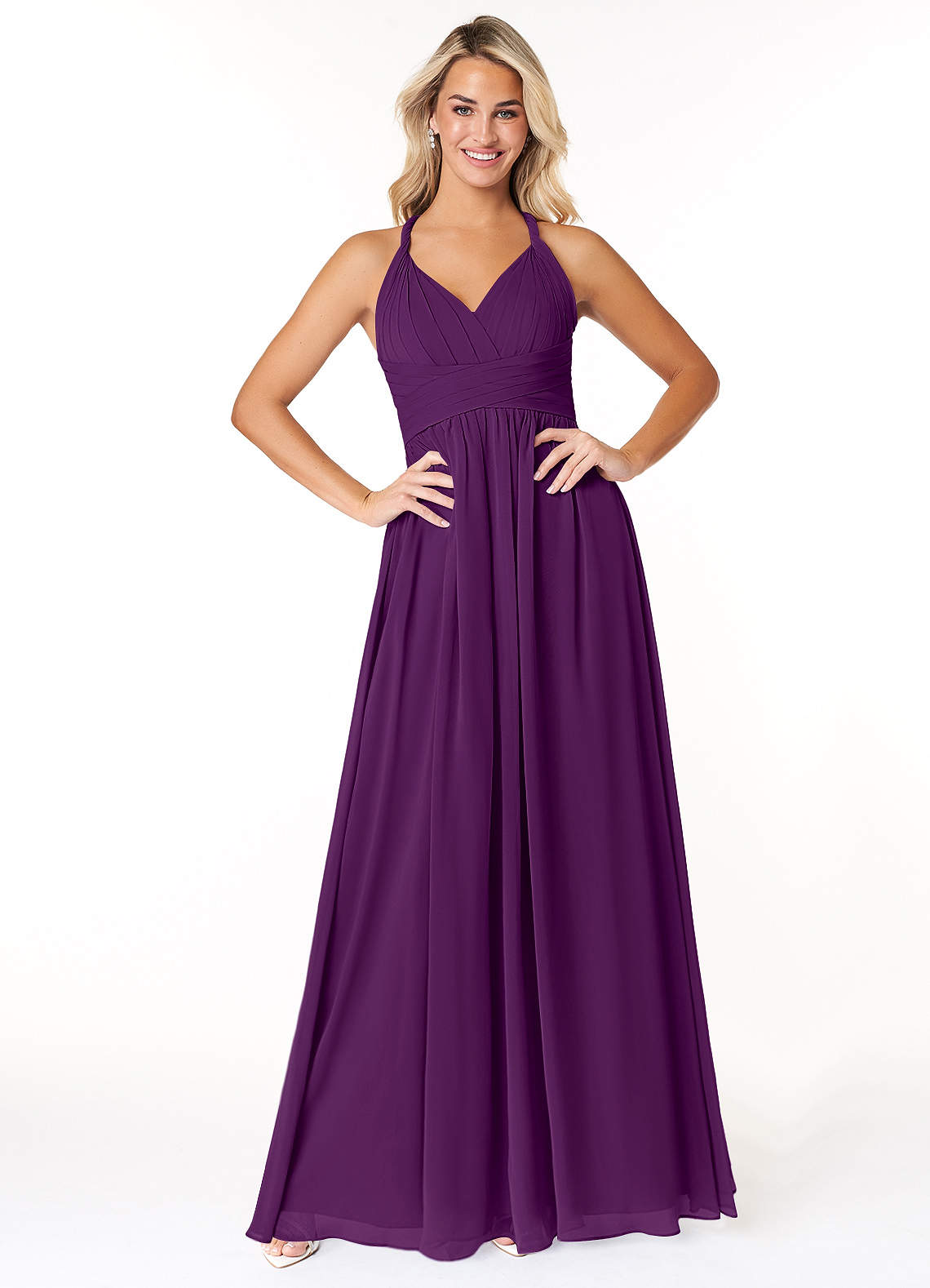 Azazie Ashia Bridesmaid Dresses Grape A-Line Pleated Chiffon Dress image1