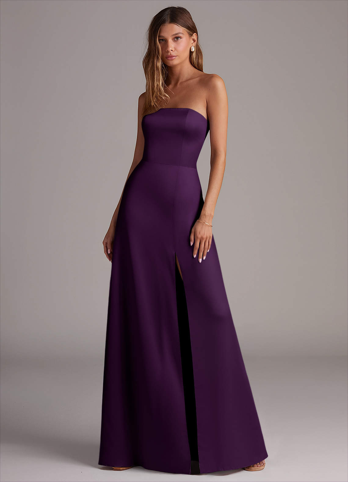 A Line Strapless A Line Grape Purple Satin Prom Dress A Line Strapless A Line Grape Purple Satin Prom Dress