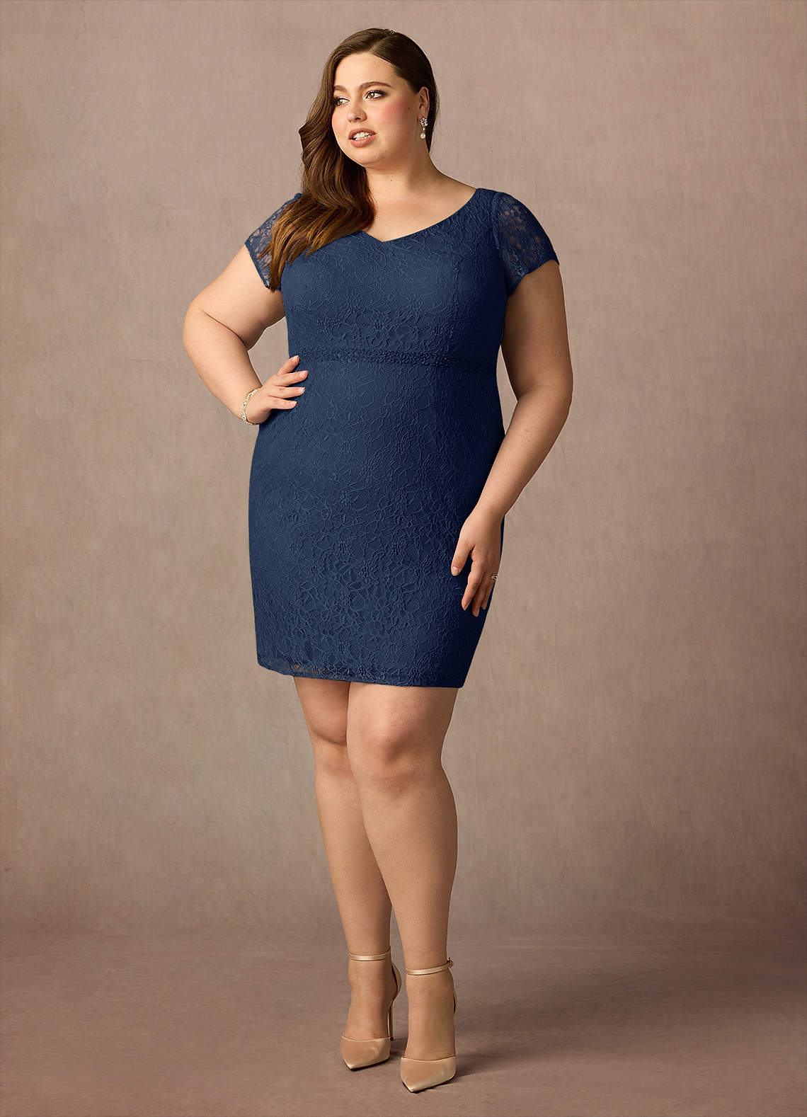 Azazie Lucilia Dark Navy Sheath Lace Dress Ready to Ship | Azazie