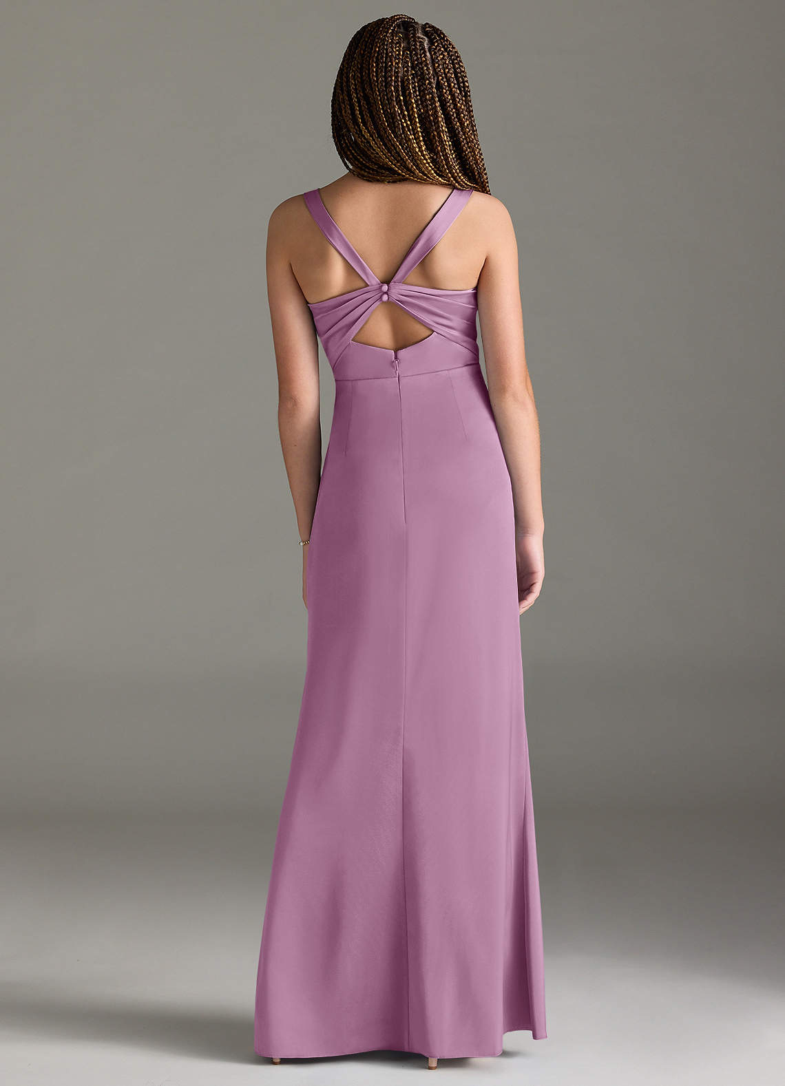 Azazie Mero Junior Wisteria Mermaid Pleated Stretch Satin Dress image4