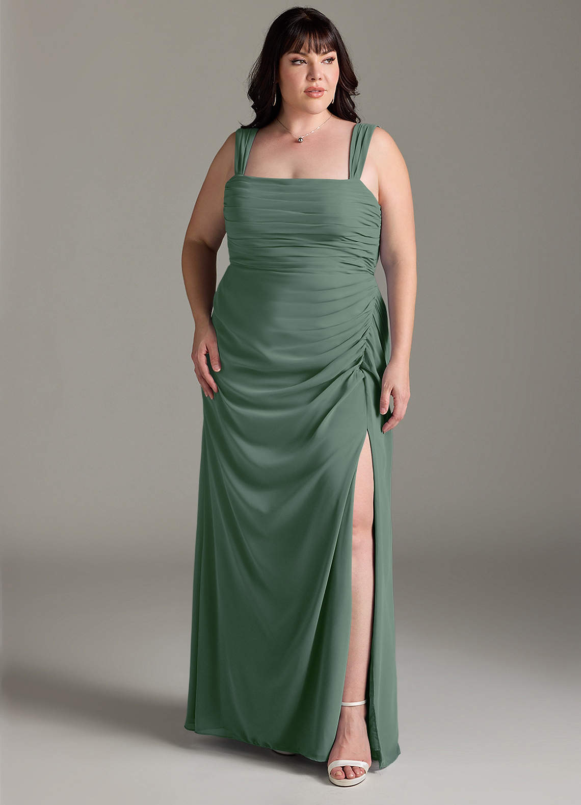 Azazie Jesaphine Bridesmaid Dresses Eucalyptus Sheath Bow Chiffon Dress image7