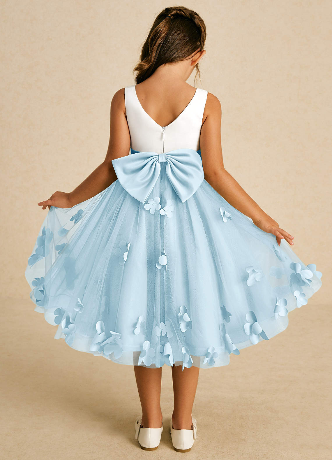 Azazie Sprout Sky Blue A-Line Bow Tulle Dress | Azazie