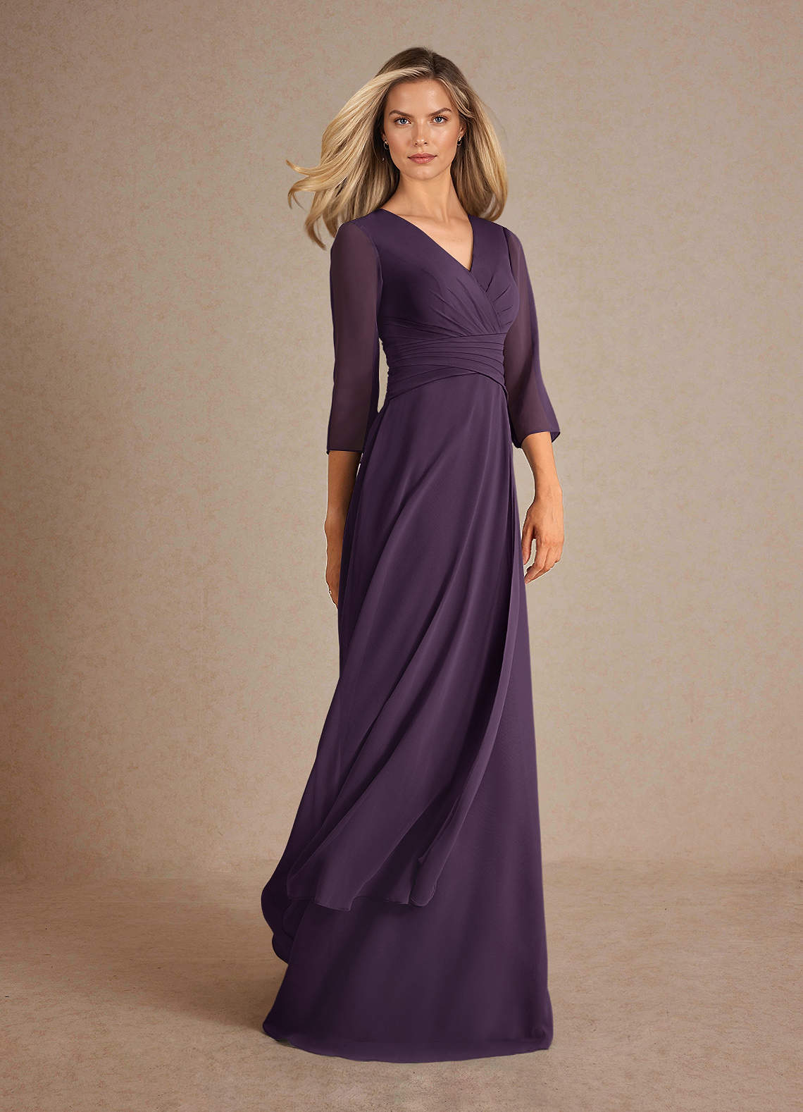 Azazie Mayfield Mother of the Bride Dresses Plum A-Line Pleated Chiffon Dress image1