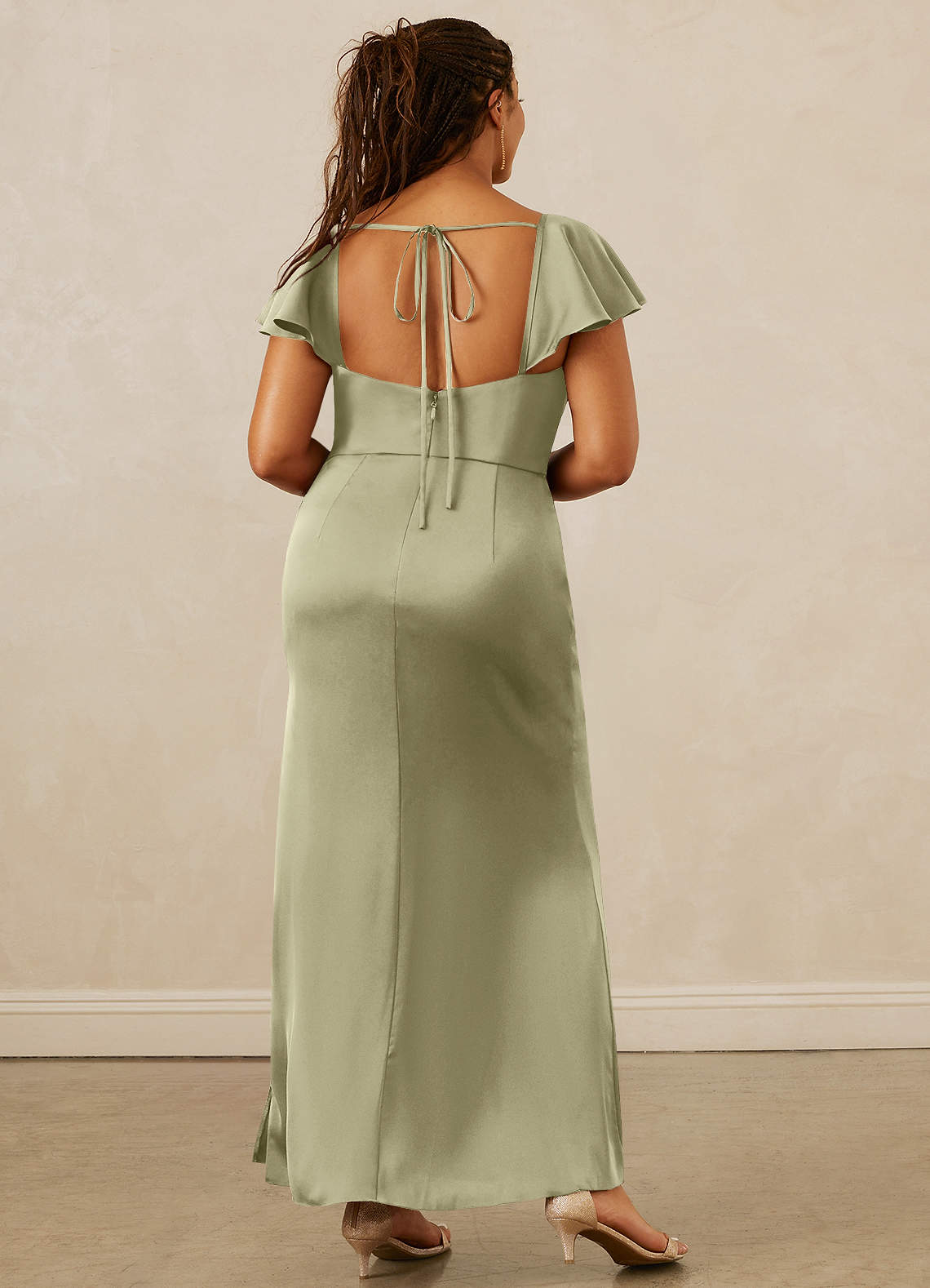 Christian Siriano Bridal for Azazie 1005 Bridesmaid Dresses Flutter Sleeve Stretch Satin Sheath Dress image14
