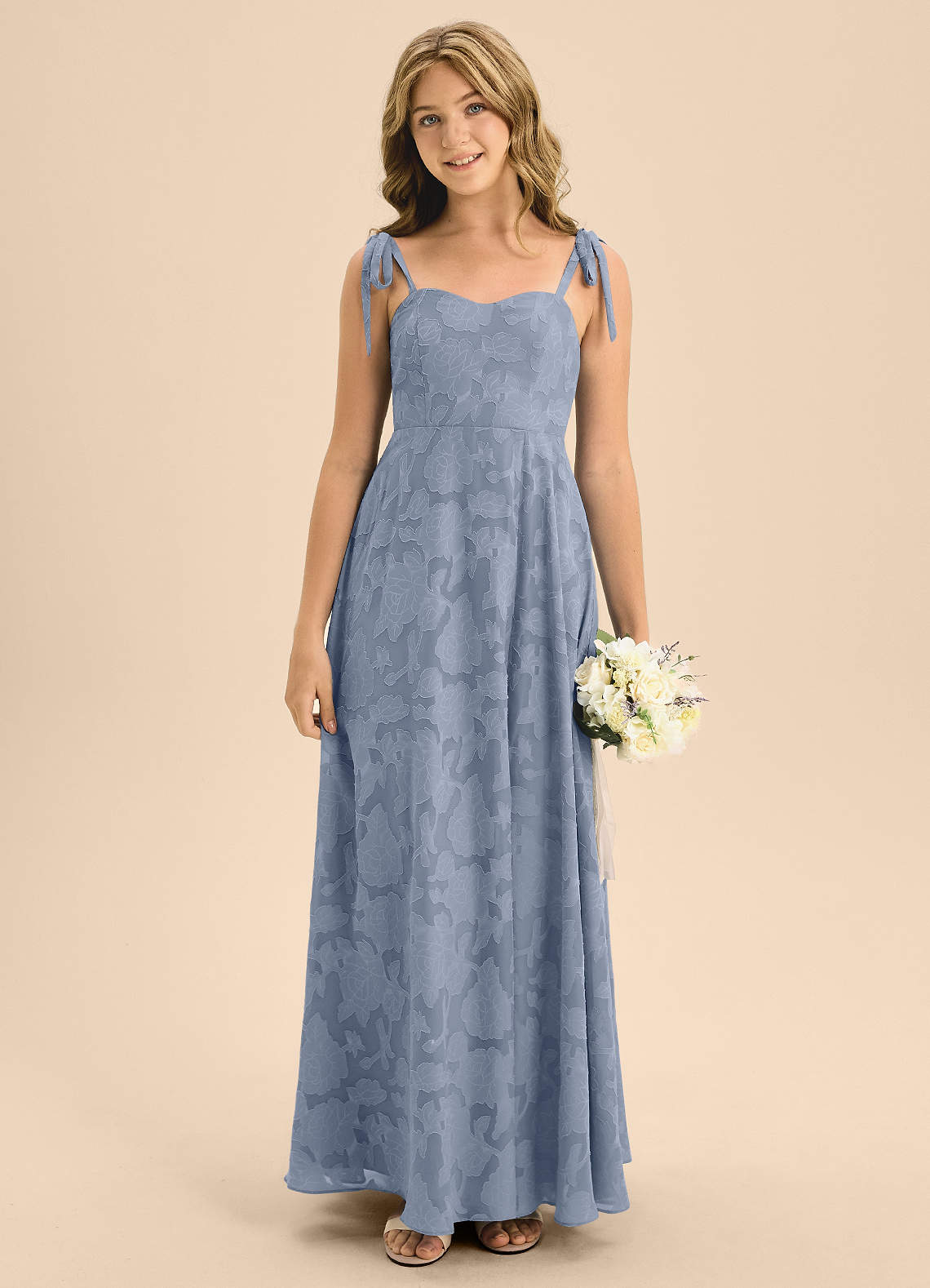 Azazie Rosey Junior Jurk van Bloemen Burn-out met A-Lijn Sweetheart Halslijn Stoffig Blauw image4