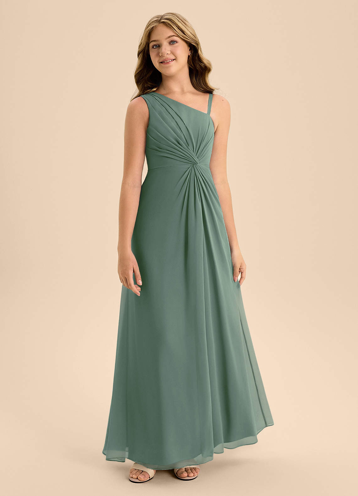 Azazie Brooke Junior Eucalyptus A-Line Side Slit Chiffon Dress image4