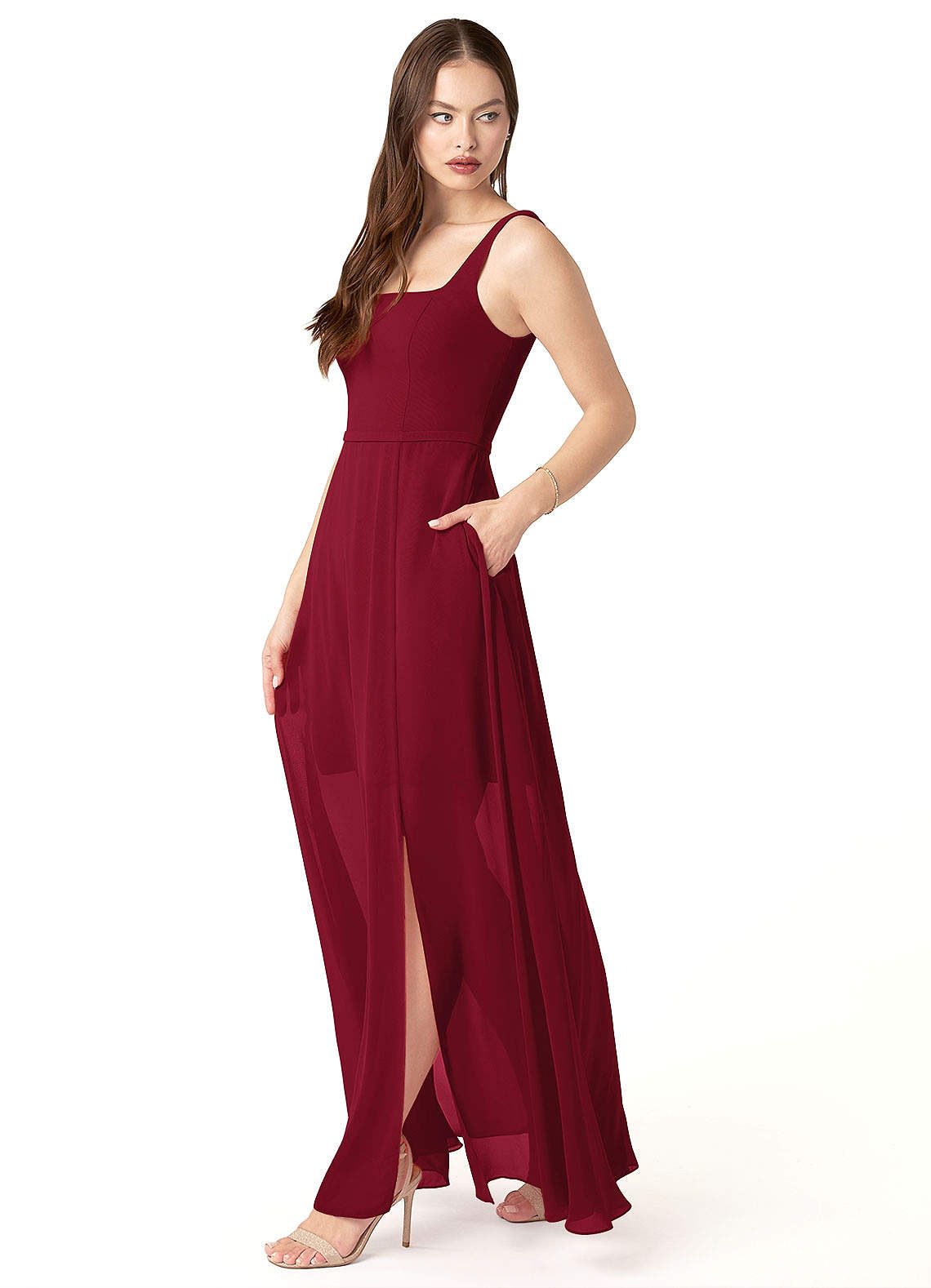 Burgundy bridesmaid dress with pockets best sale