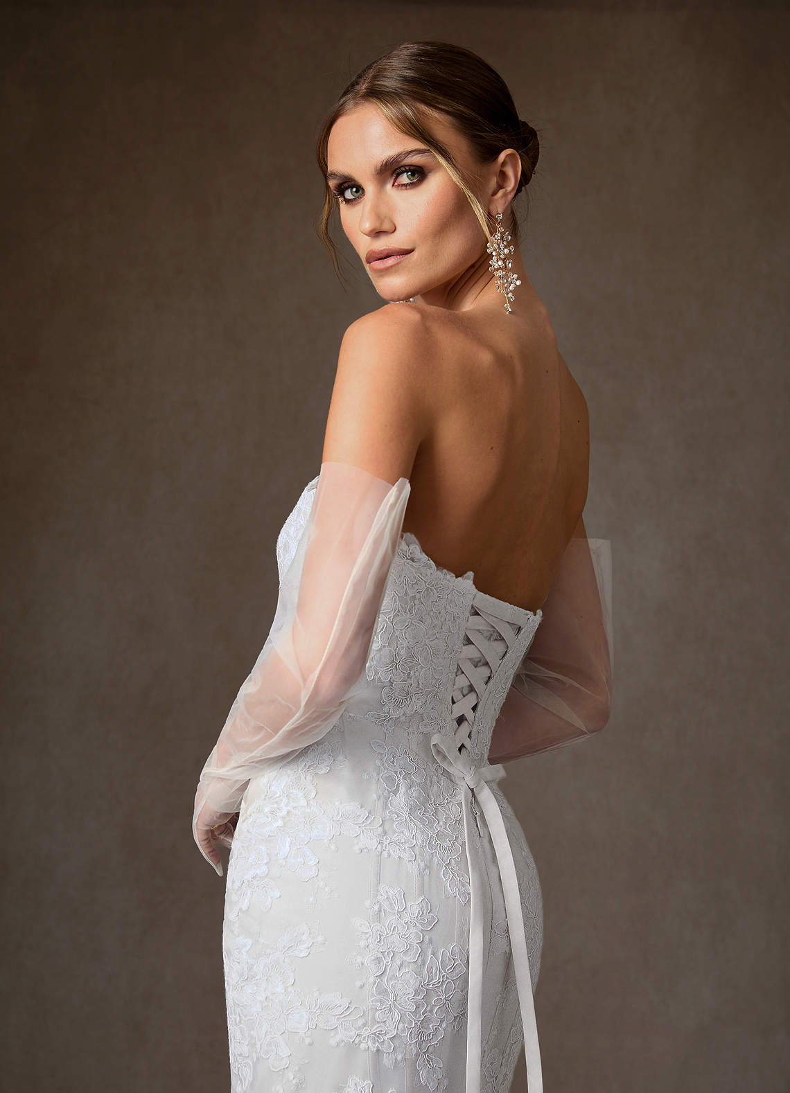 Azazie Janice Vestidos de noiva Vestido Diamante Branco de Renda de sereia com Sem alças image6