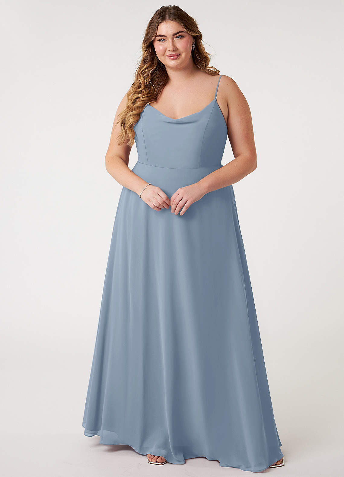 Azazie Daenerys Bridesmaid Dresses Dusty Blue A-Line Cowl Chiffon Dress image1