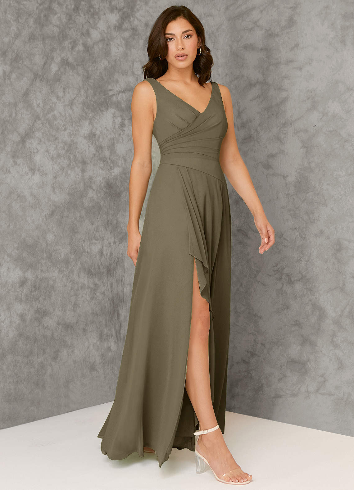 Azazie Kori Bridesmaid Dresses Willow Green A-Line Pleated Chiffon Dress image1