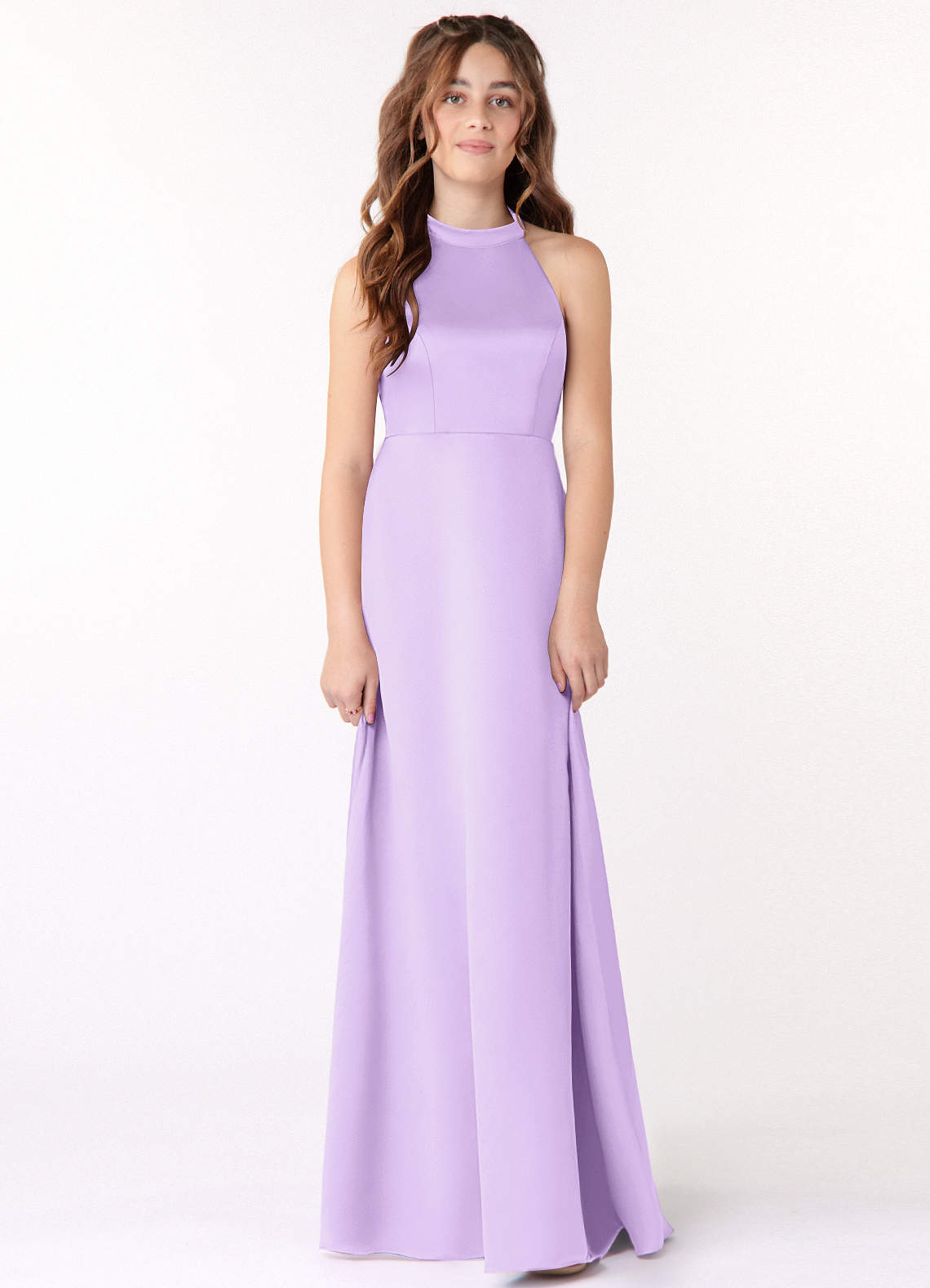 Azazie Laurel Junior Lilac A-Line Stretch Satin Dress image1