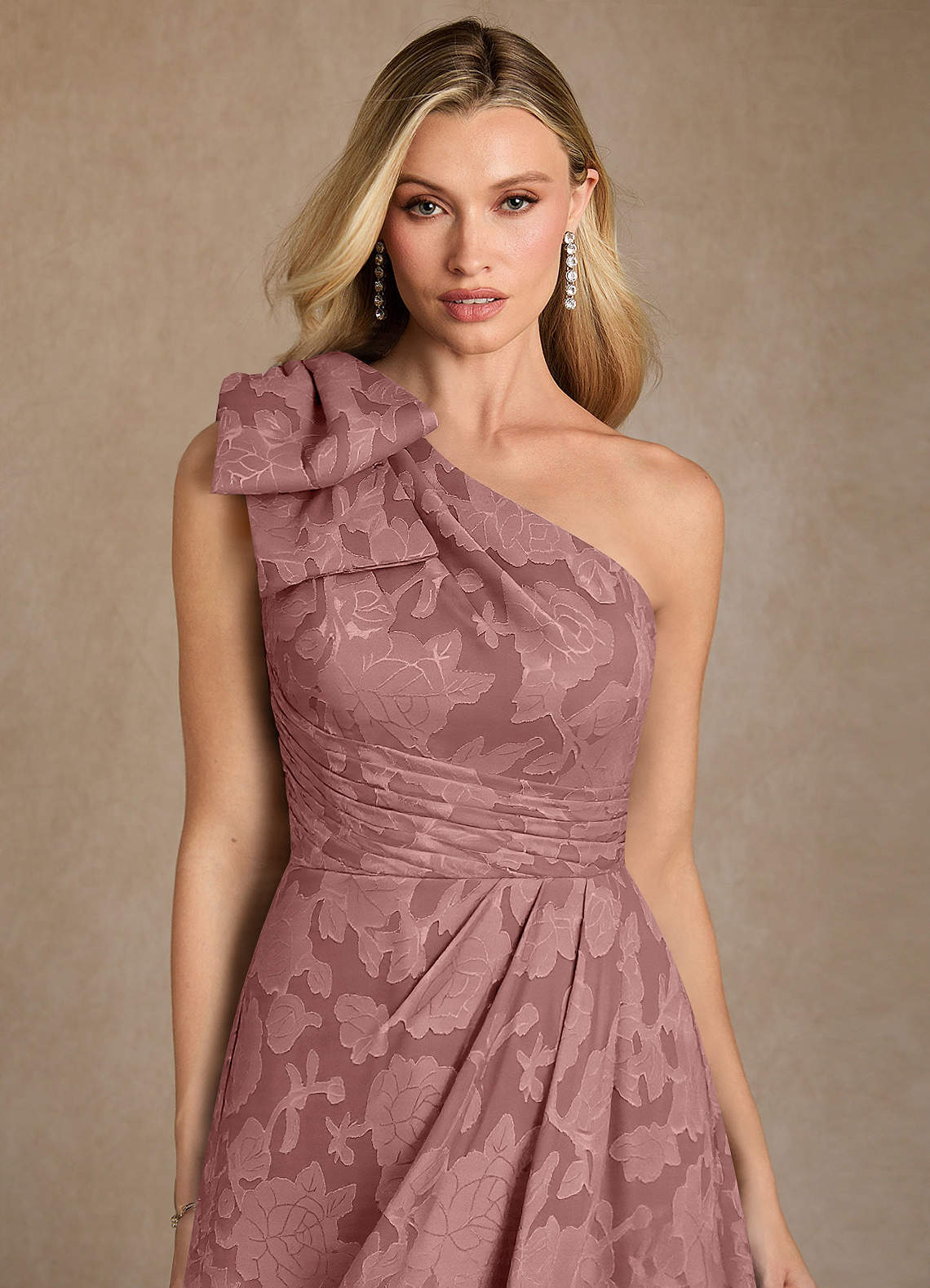 Azazie Easton Mother of the Bride Dresses Dusty Rose Ball-Gown One Shoulder Floral Burnout Dress image2