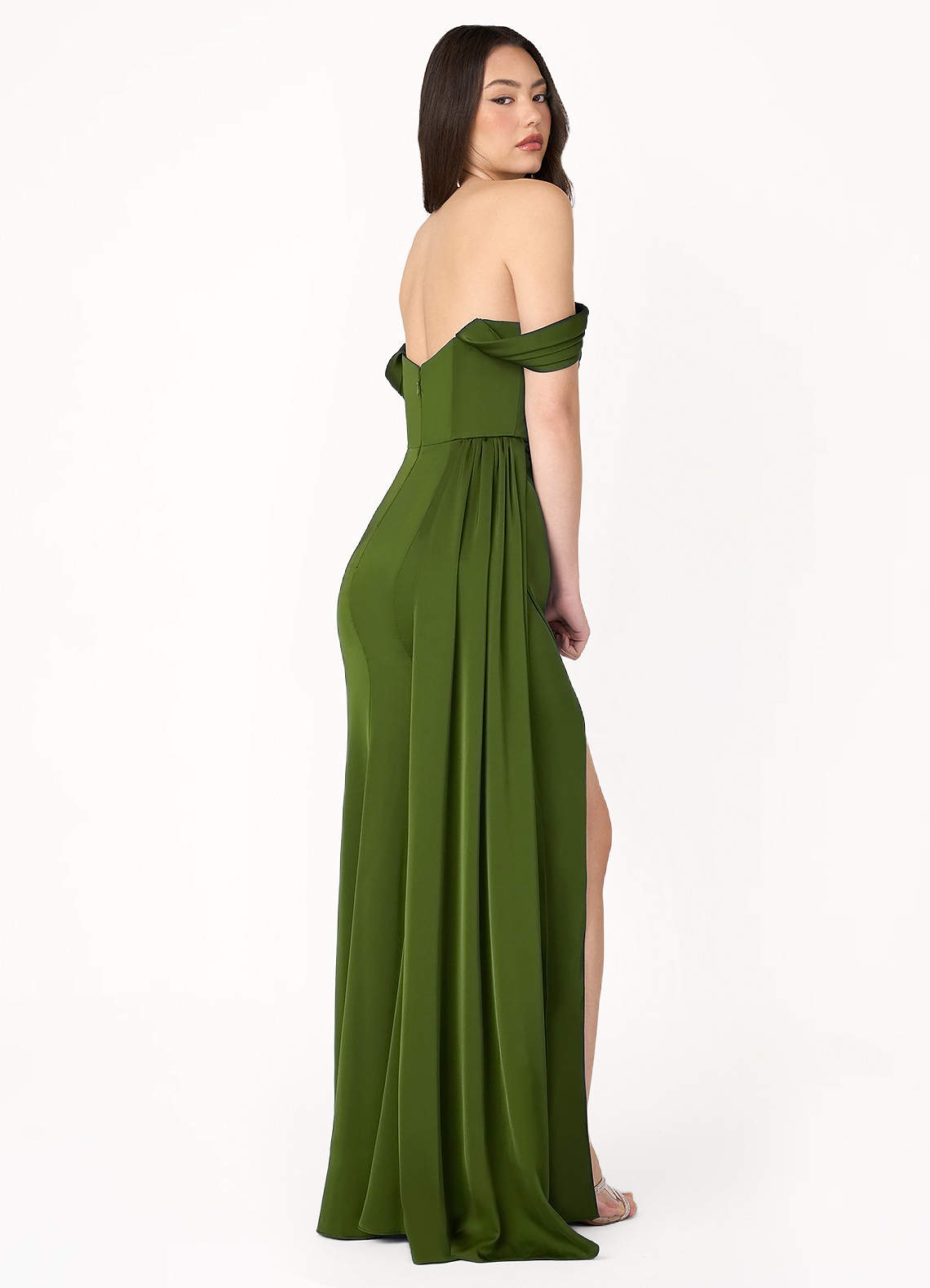 Jennie Olive Green Off Shoulder Maxi Dress | Azazie