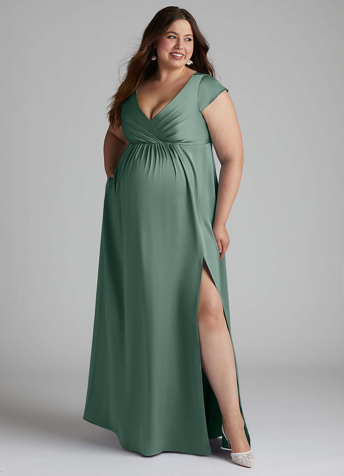 Azazie Allessia Maternity Bridesmaid Dresses A-Line Pleated Stretch Satin Floor-Length Dress image9