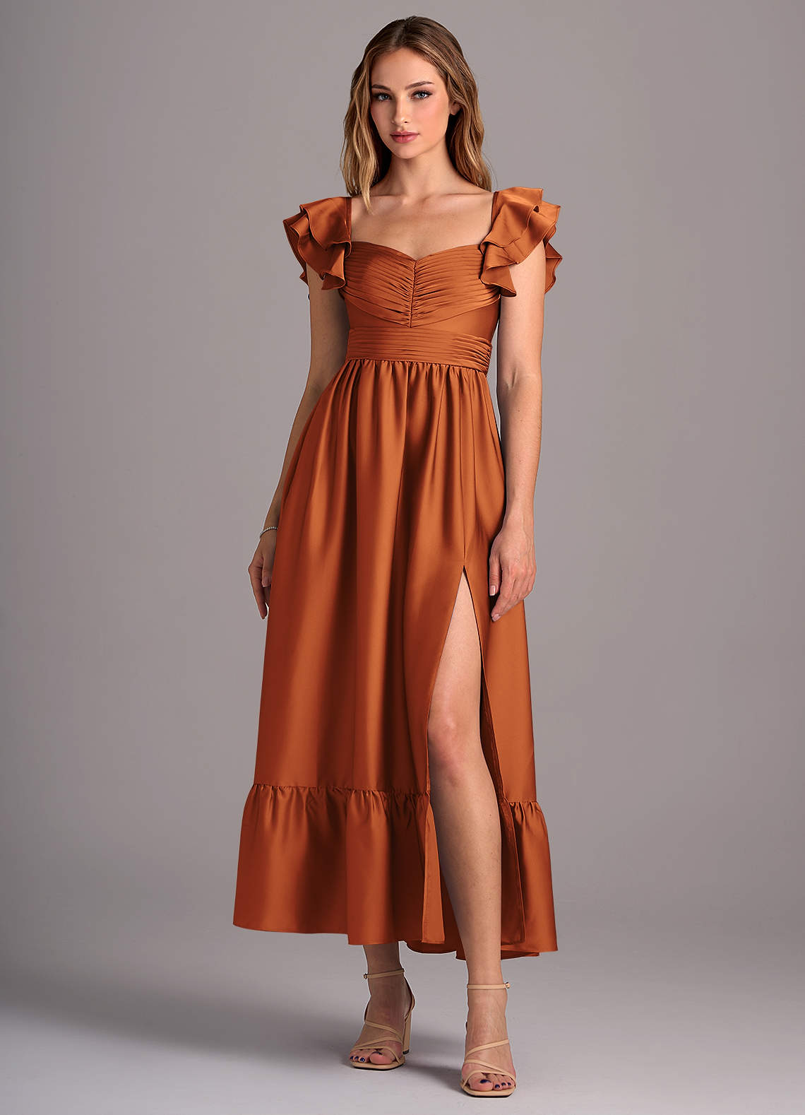 Azazie Anaya Bridesmaid Dresses Cinnamon A-Line Sweetheart Neckline Stretch Satin Convertible Dress image1