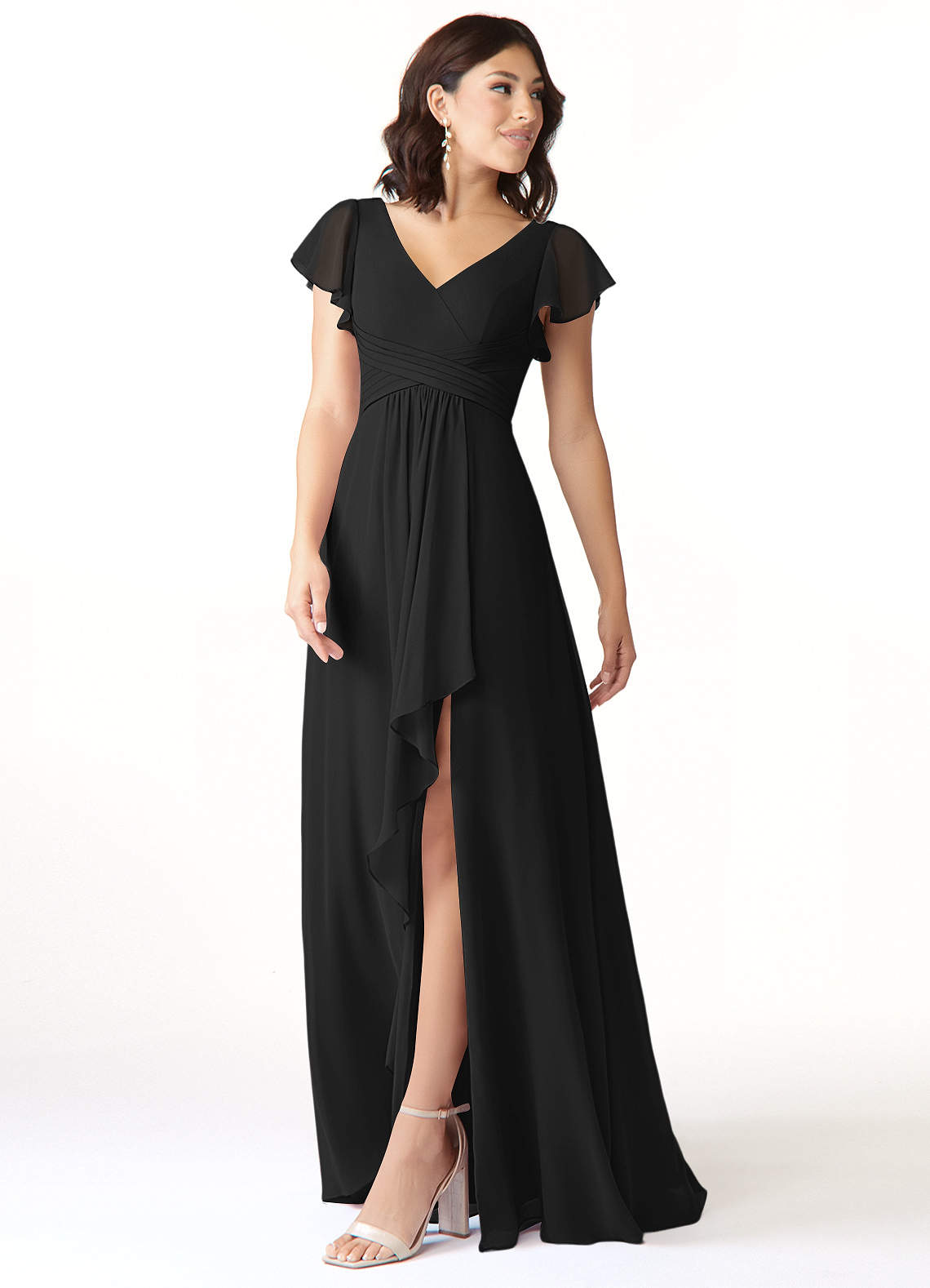 Azazie Omari Vestidos de madrinha de casamento Vestir Preto de Chiffon de Linha A image3