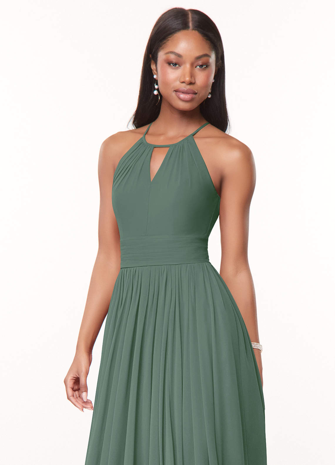 Azazie Cherish Bridesmaid Dresses Eucalyptus A-Line Pleated Chiffon Dress image1