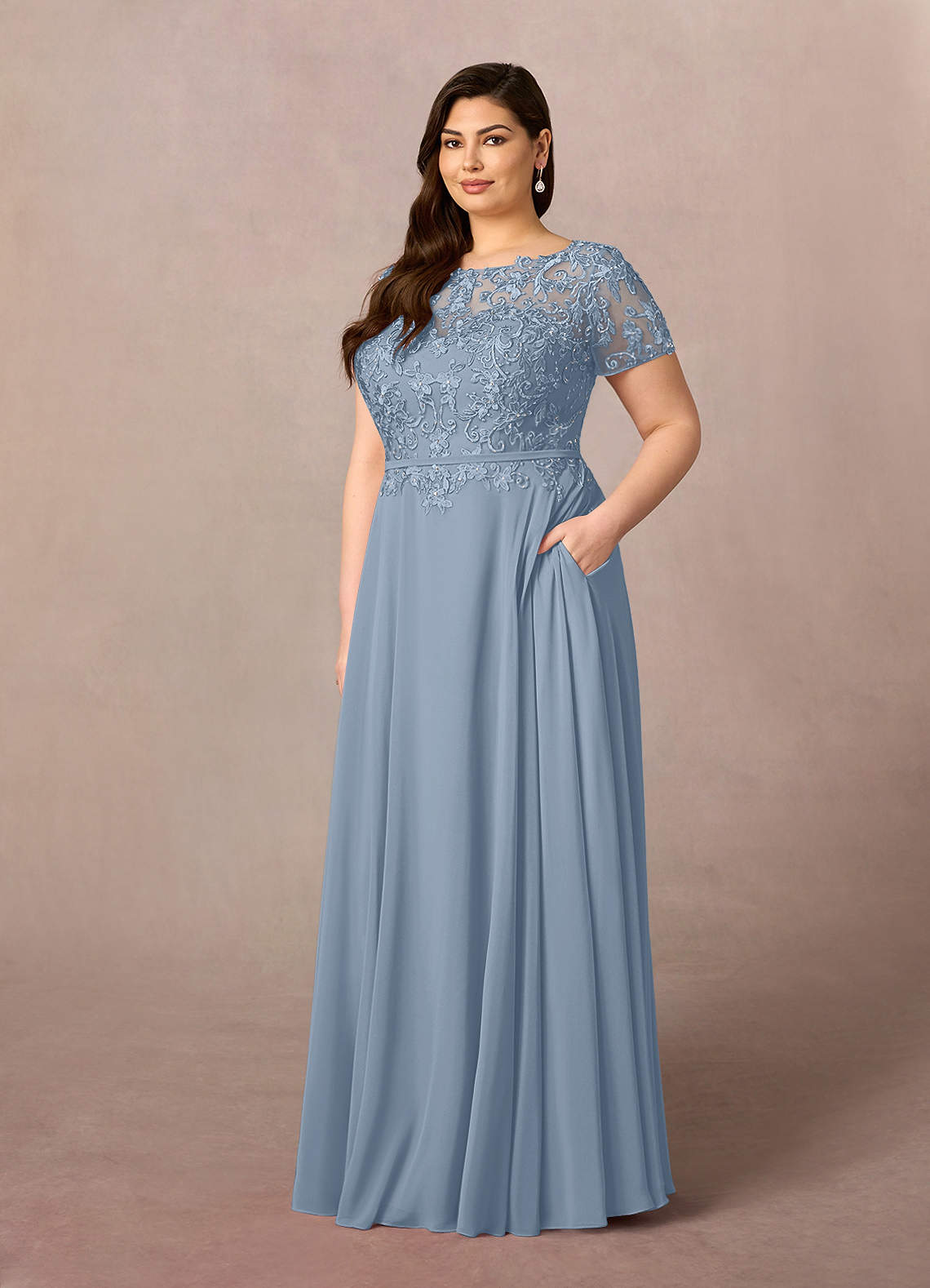 Azazie Adina Mother of the Bride Dresses Dusty Blue A-Line Boatneck Sequins Chiffon Dress image6