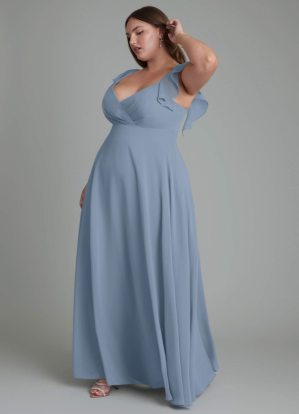 Azazie Leilani Bridesmaid Dresses Dusty Blue A-Line Pleated Chiffon Dress image9