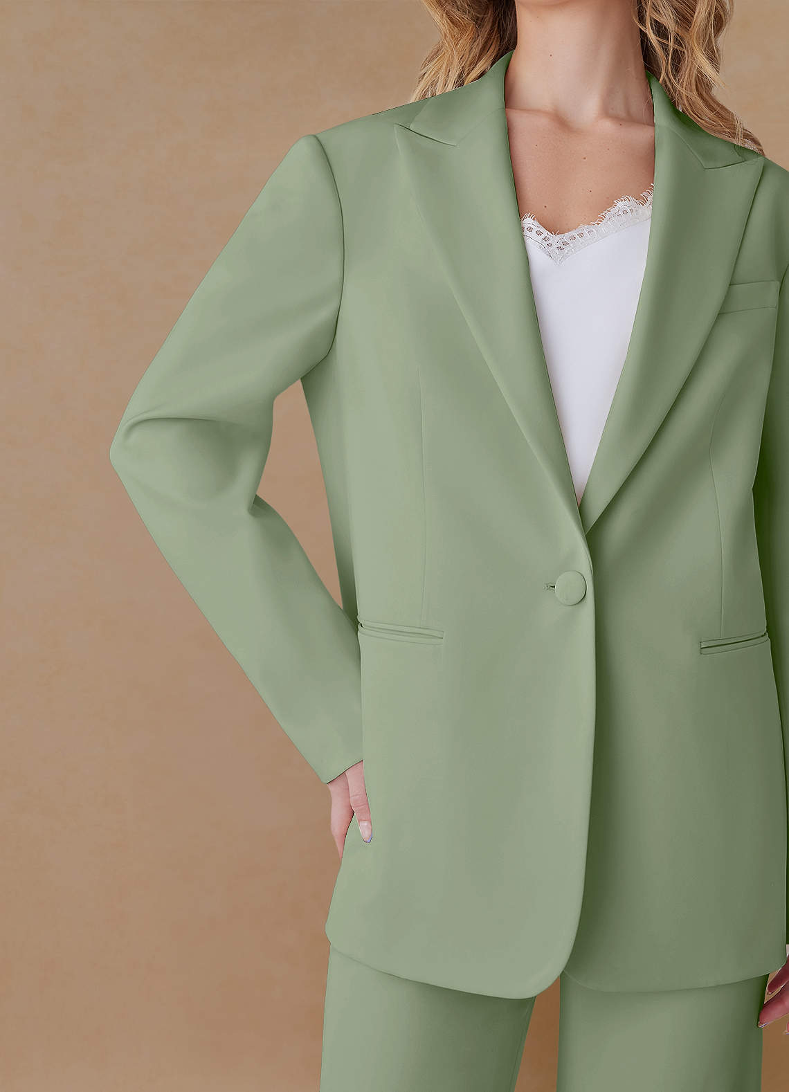 front Amelia Verde Salvia Blazer oversize con lavorazione a trama raffinata