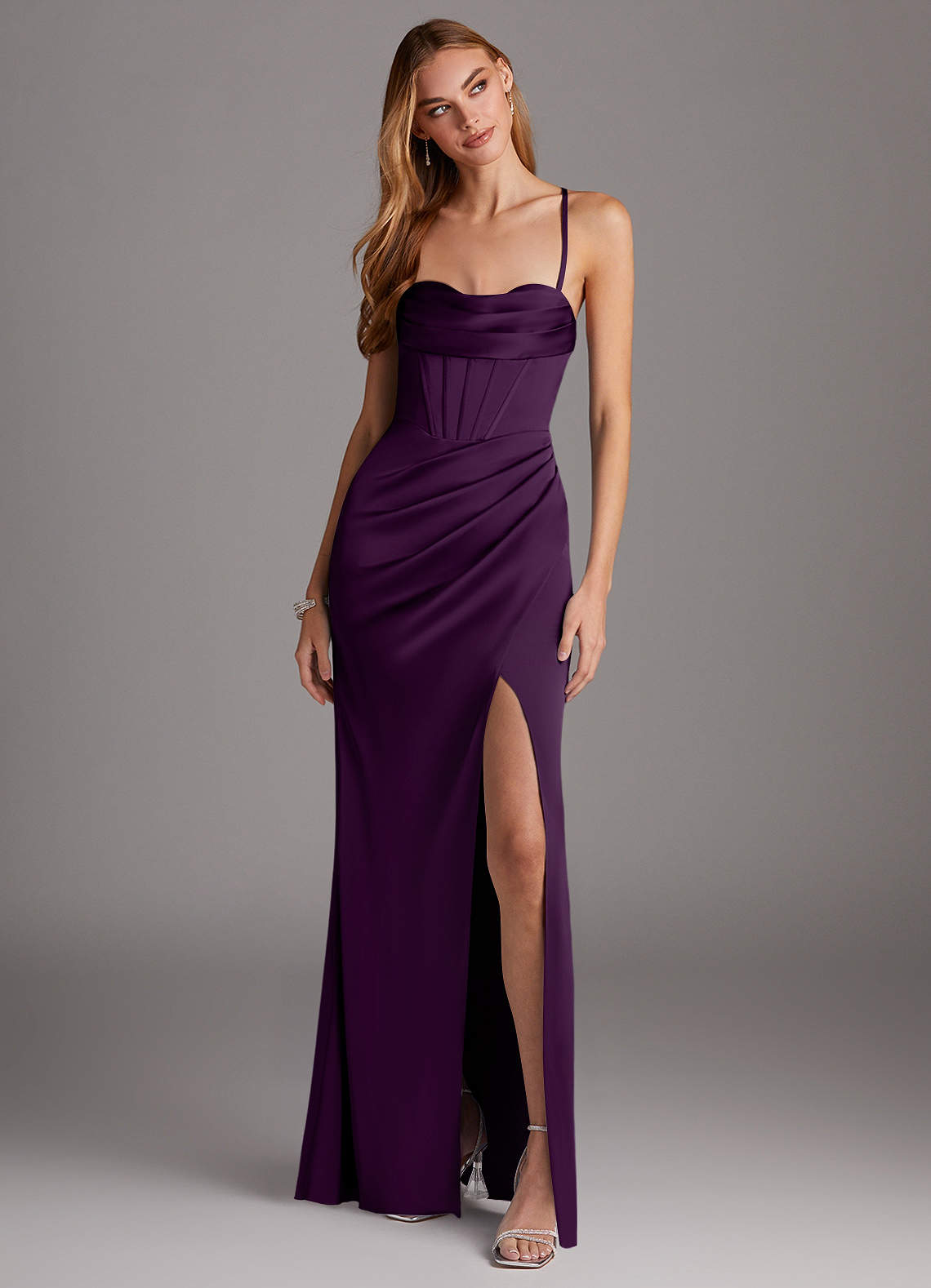 purple corset bridesmaid dresses Purple Tulle Spaghetti Straps Corset Bridesmaid Dress