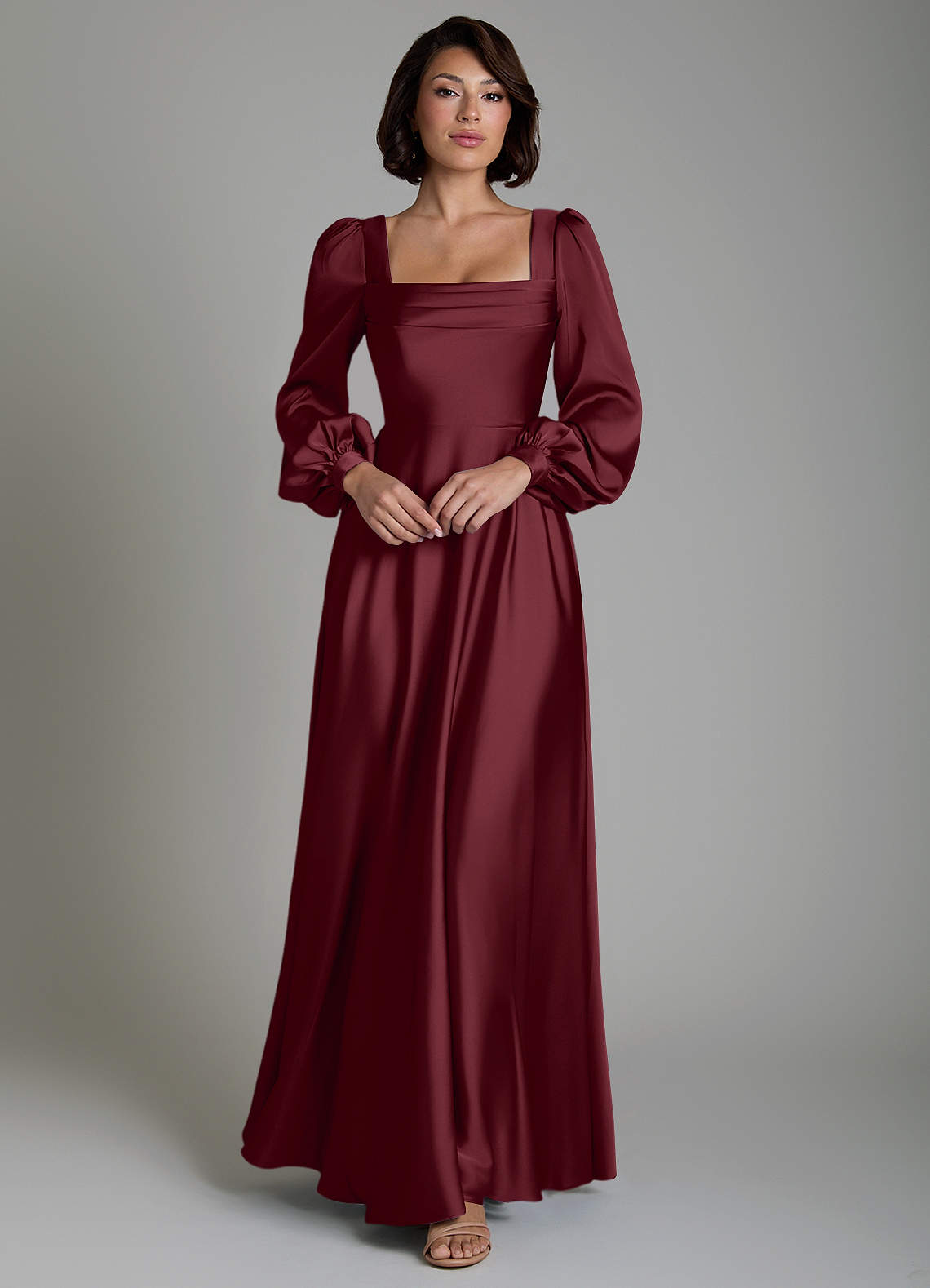 satin cabernet bridesmaid dress Azazie Solana Size:42-XL