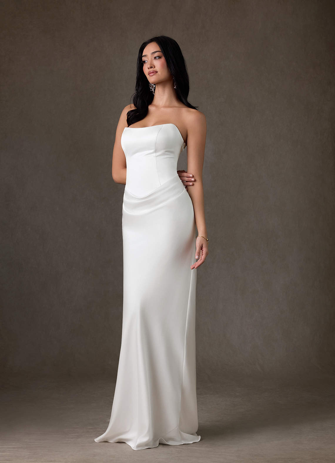Azazie Samantha Wedding Dresses Diamond White Sheath Strapless Stretch Satin Dress image6