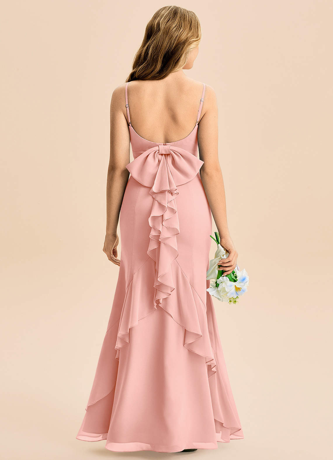 Azazie Lioren Junior Rosette Mermaid Bow Chiffon Dress image4