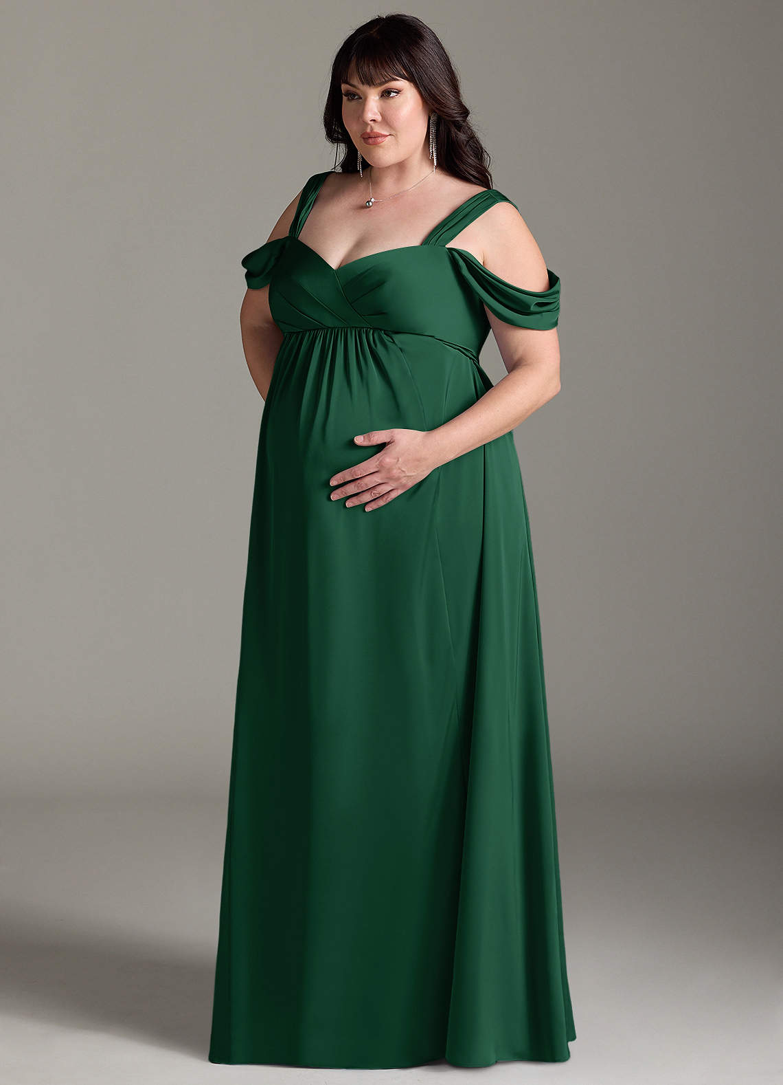 Azazie Rhea Stretch Satin Dress Dark Green Maternity Bridesmaid Dresses |  Azazie