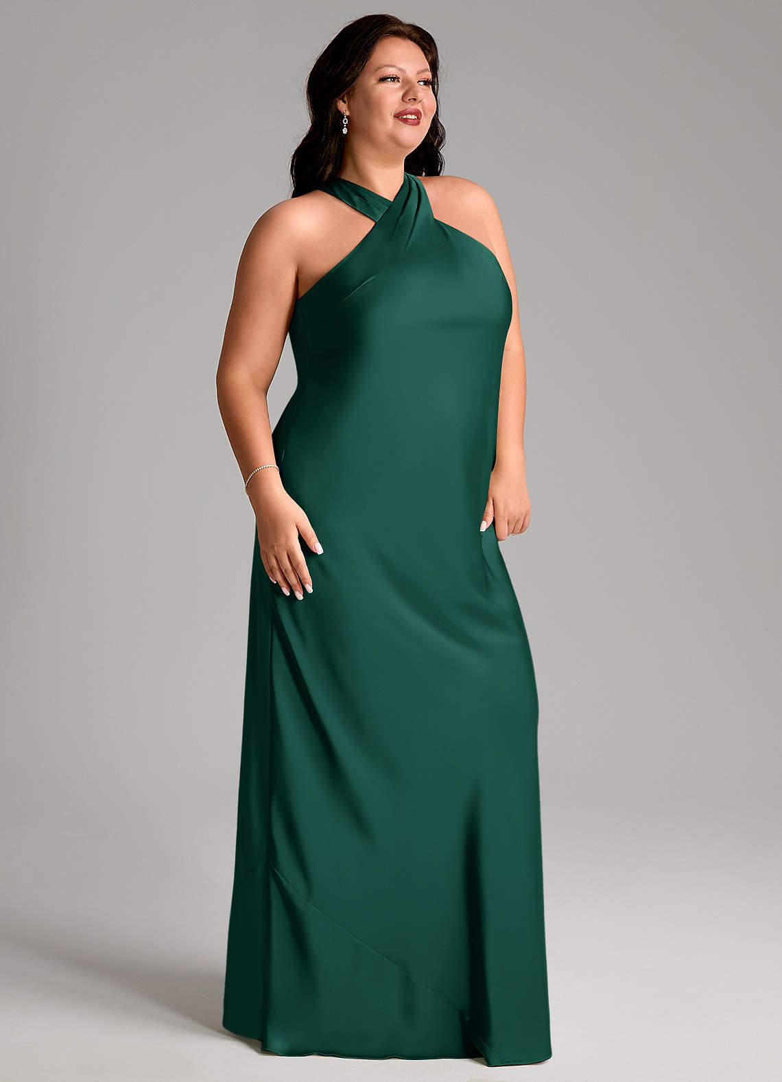 Azazie Doretta Bridesmaid Dresses Emerald Mermaid Pleated Stretch Satin Dress image7