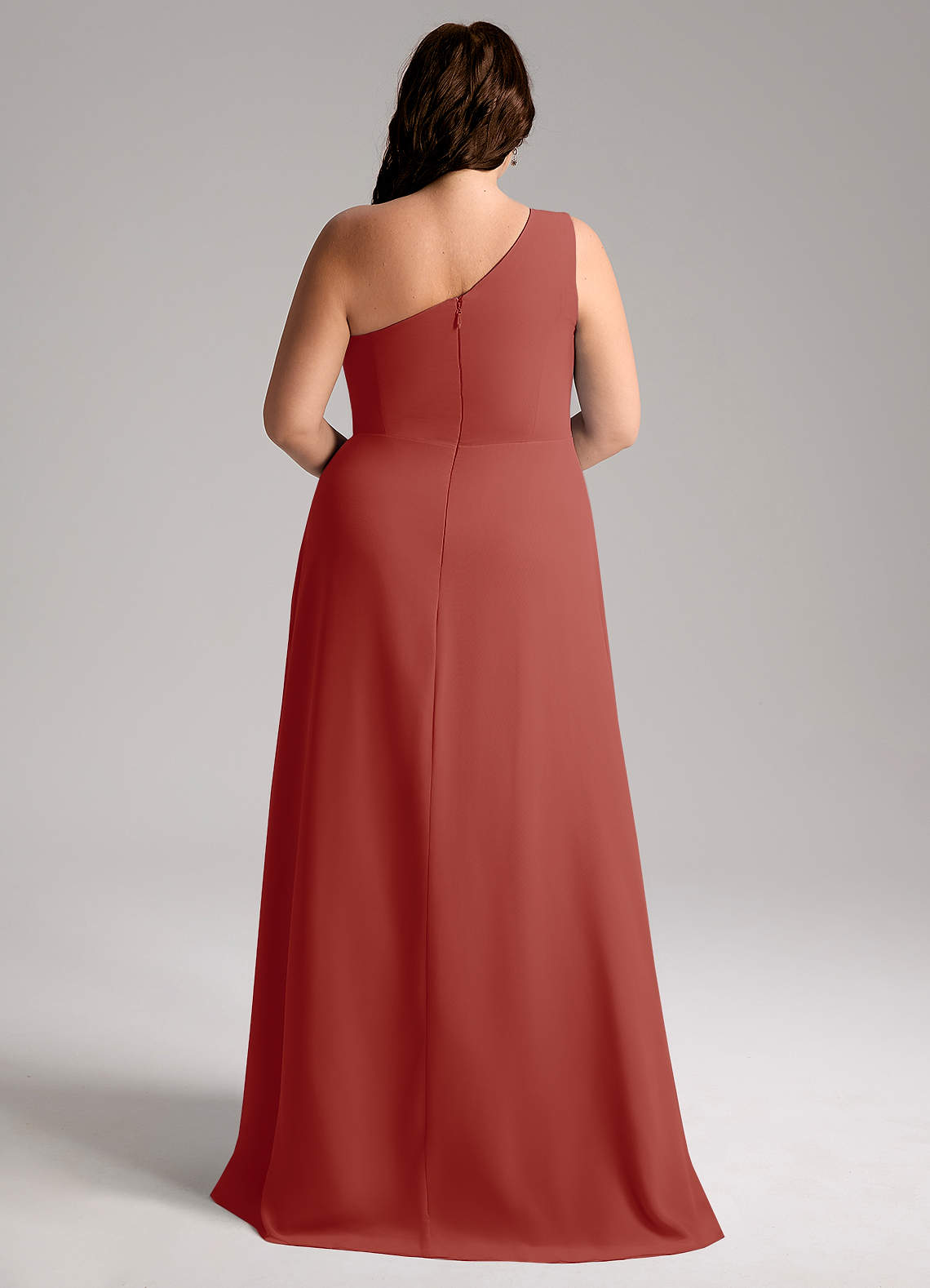 Azazie Brooke Robes de demoiselle d'honneur Robe Trapèze en Mousseline de soie Ue épaule Terracotta image8