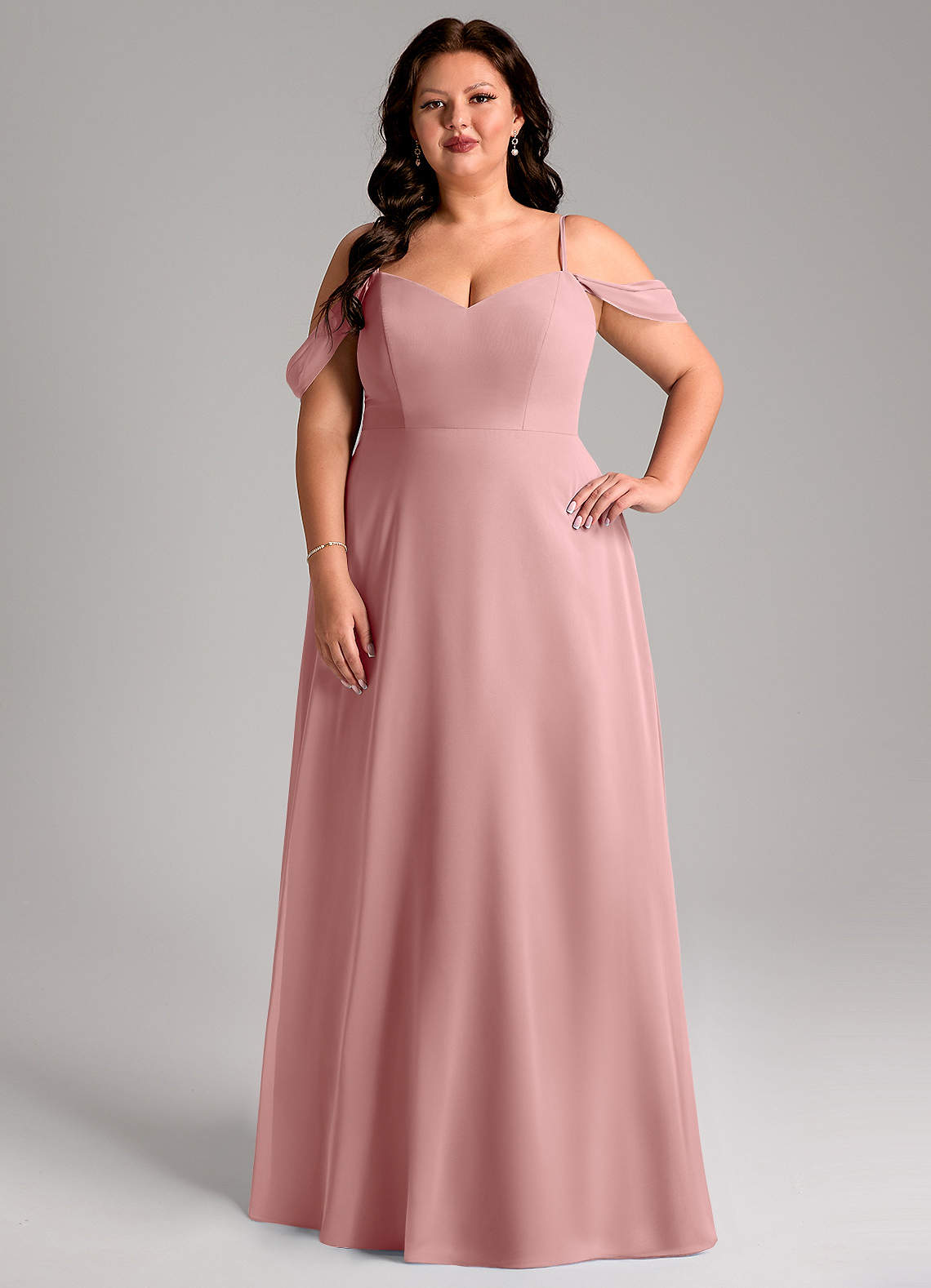 Azazie Marley Bridesmaid Dresses Dusty Rose A-Line Off the Shoulder Chiffon Convertible Dress image1