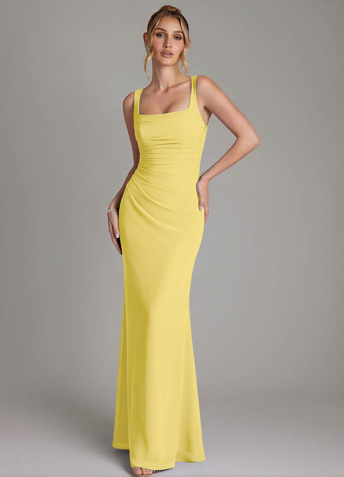 Azazie Agustina Bridesmaid Dresses Canary Mermaid Corset Chiffon Dress image3