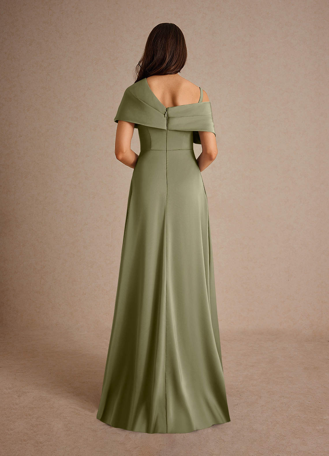 Azazie Milton Mother of the Bride Dresses Pistachio A-Line Pleated Stretch Satin Dress image3
