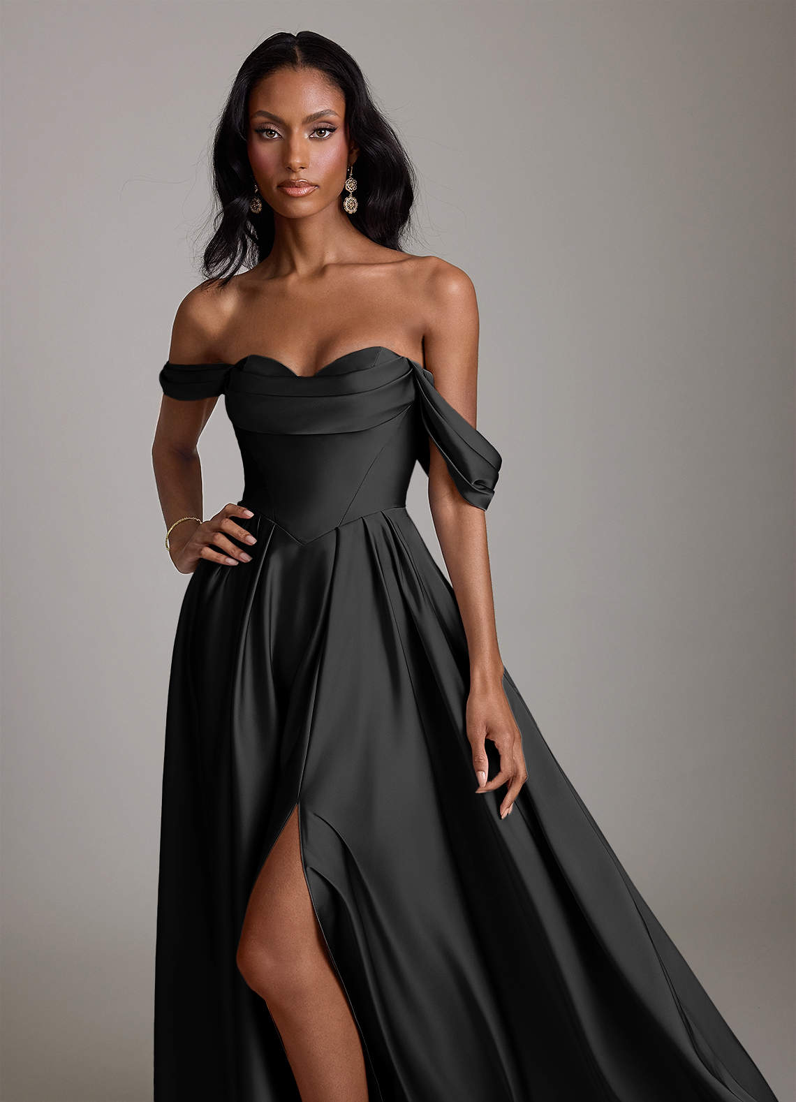 Azazie Loisa Black Stretch Satin Bridesmaid Dresses | Azazie CA