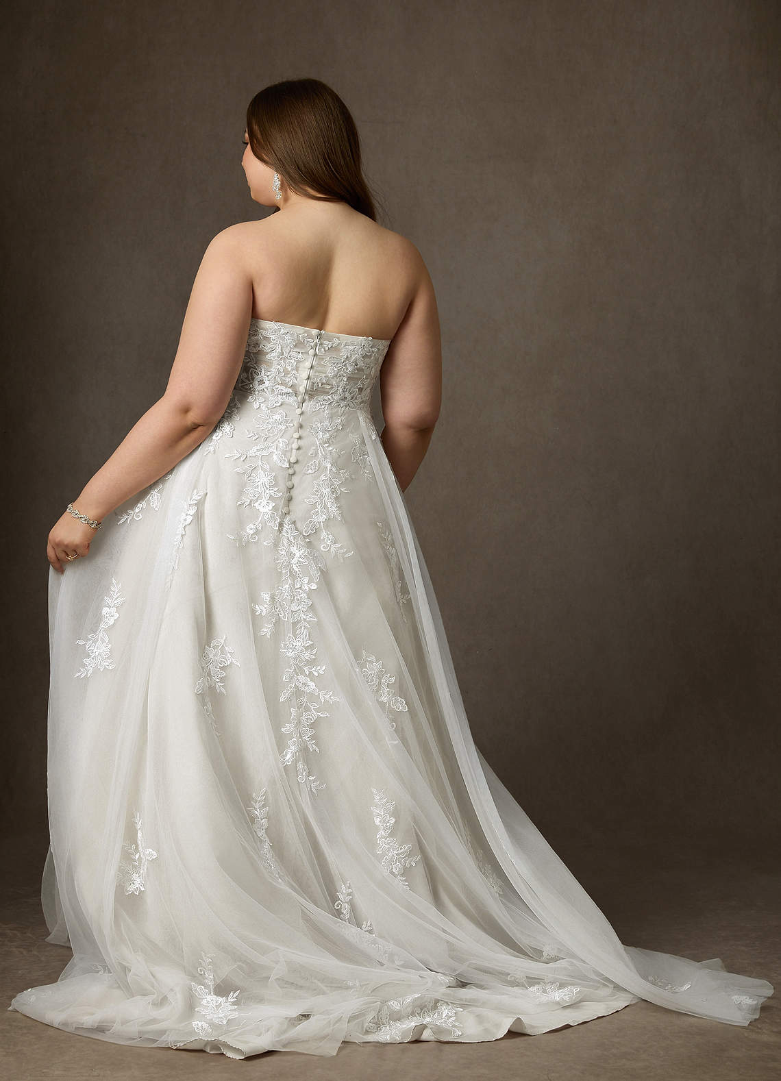 Azazie Keri Wedding Dresses Diamond White Ball-Gown Strapless Lace Dress image13