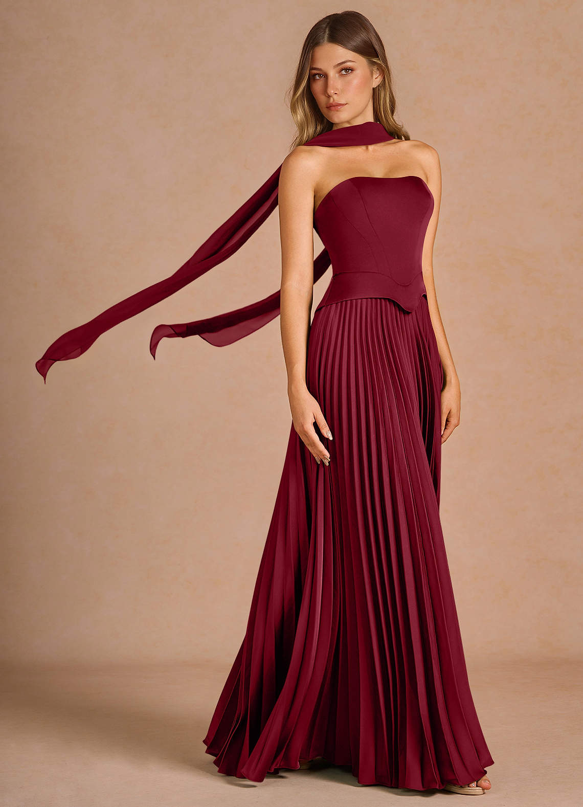 green emerald velvet dress Wine Leather Puff Sleeve Dress main image 1